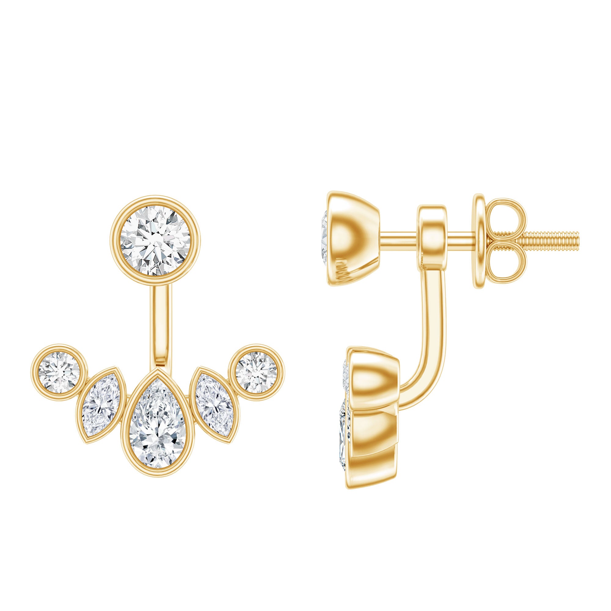 Bezel Set Certified Moissanite Ear Jacket Earrings for Women D-VS1 - Rosec Jewels