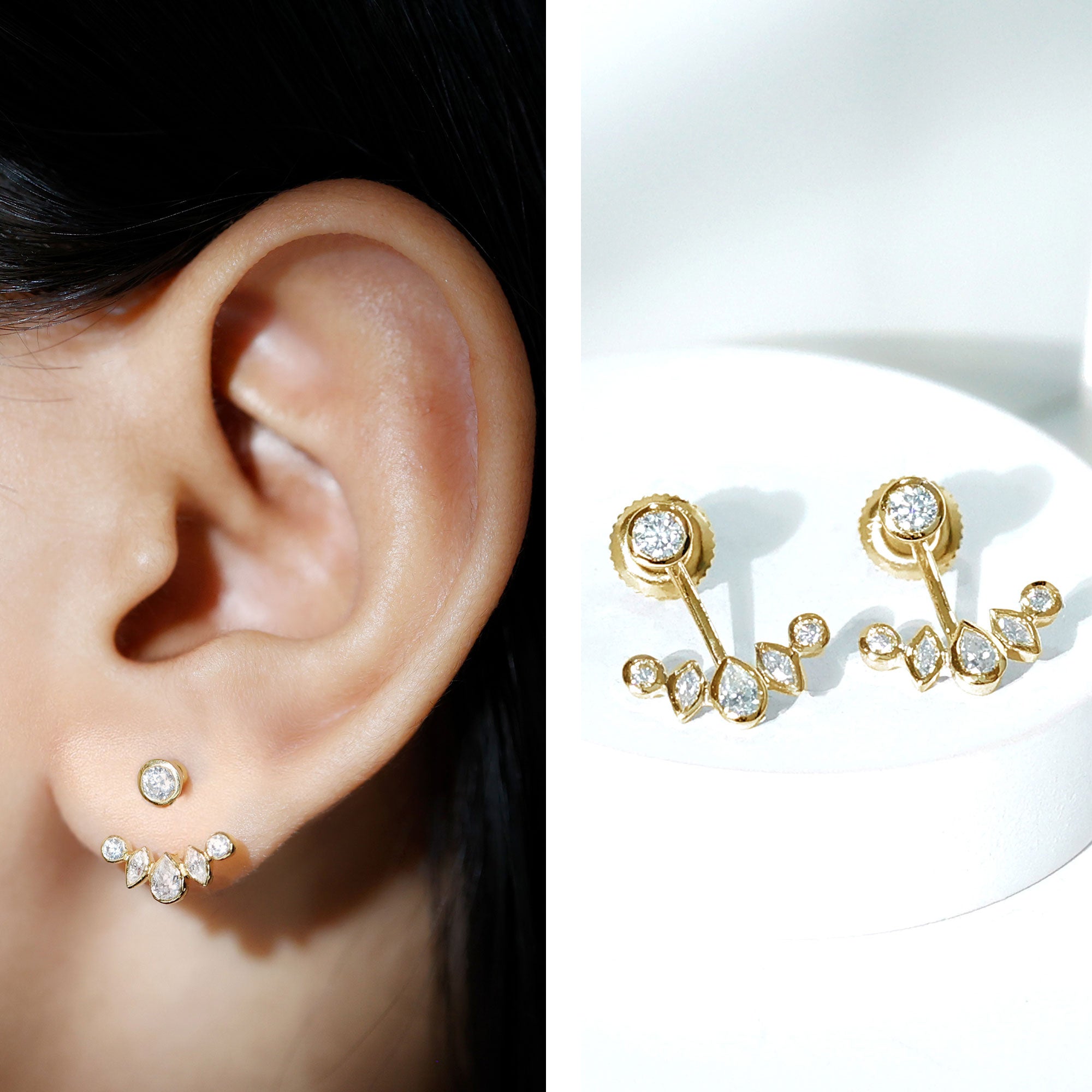 Bezel Set Certified Moissanite Ear Jacket Earrings for Women D-VS1 - Rosec Jewels