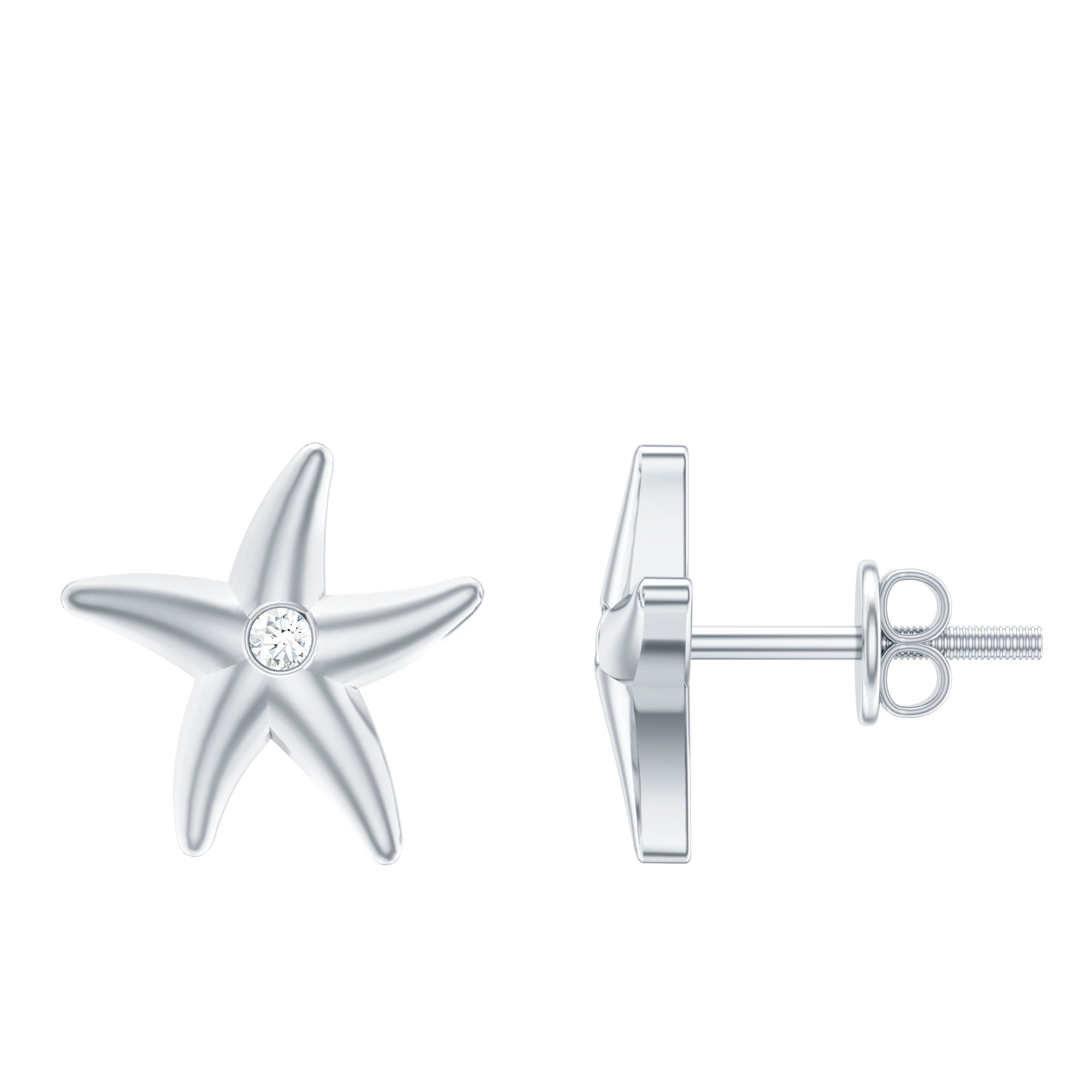 Bezel Set Round Moissanite Starfish Stud Earrings D-VS1 - Rosec Jewels
