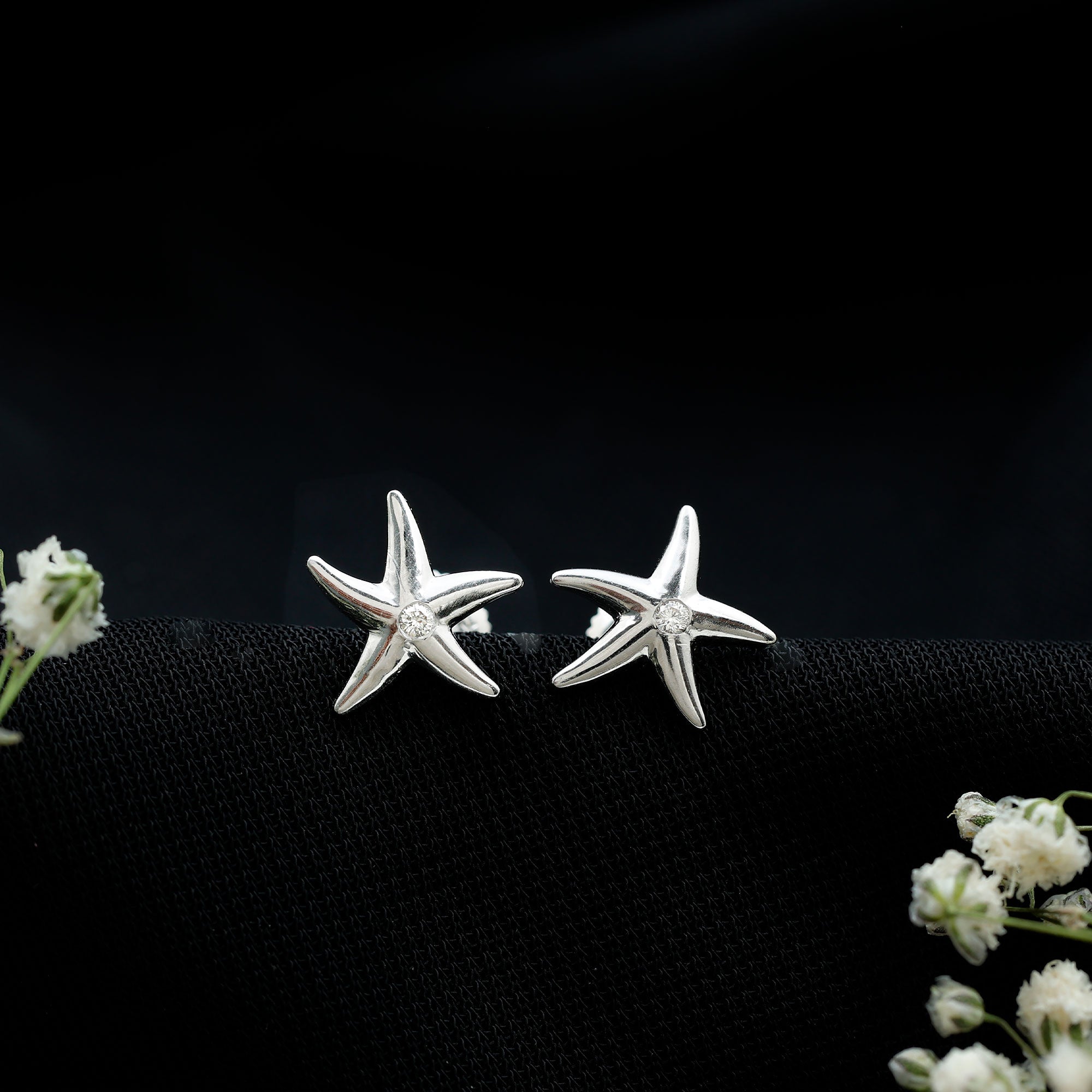 Bezel Set Round Moissanite Starfish Stud Earrings D-VS1 - Rosec Jewels