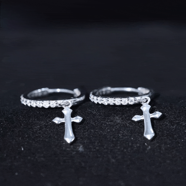 Certified Moissanite Cross Drop Earrings D-VS1 - Rosec Jewels
