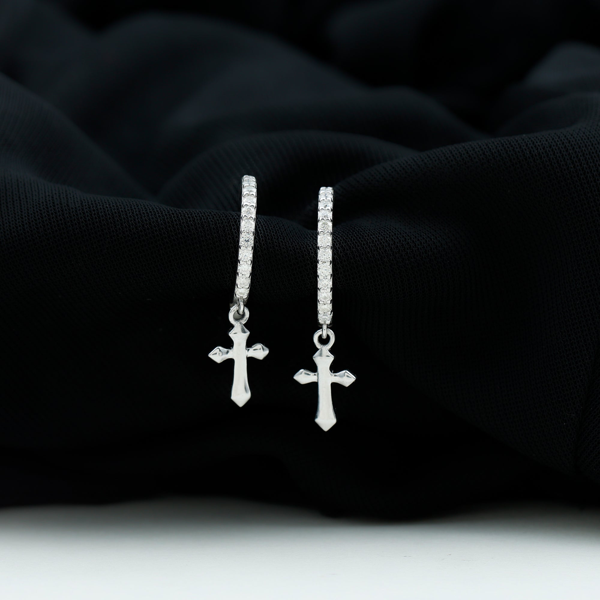 Certified Moissanite Cross Drop Earrings D-VS1 - Rosec Jewels