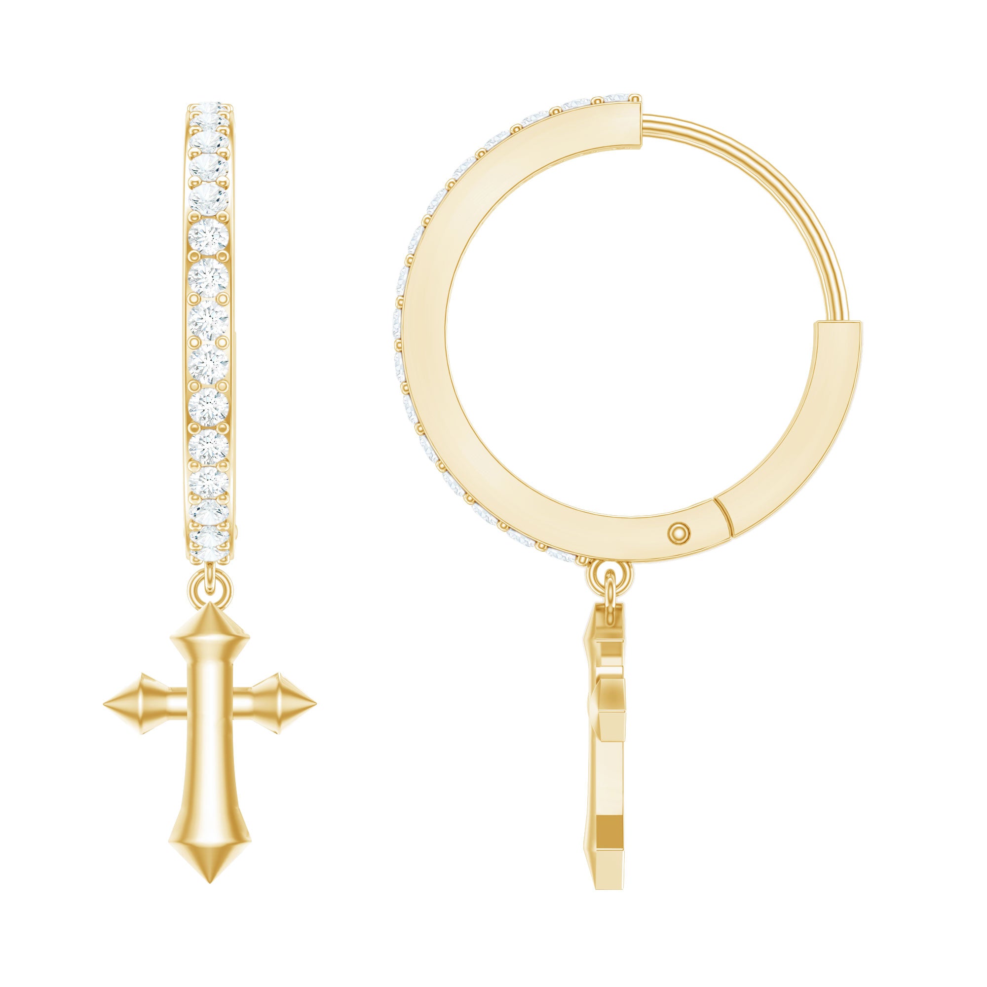 Certified Moissanite Cross Drop Earrings D-VS1 - Rosec Jewels