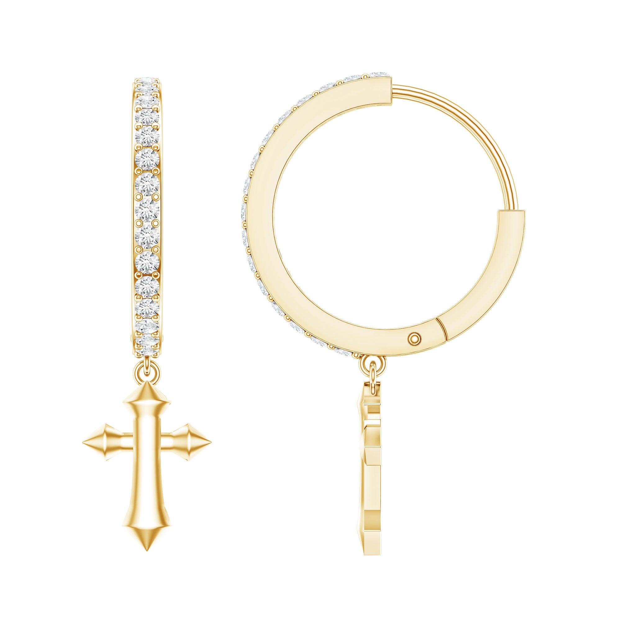 Certified Moissanite Cross Drop Earrings D-VS1 - Rosec Jewels