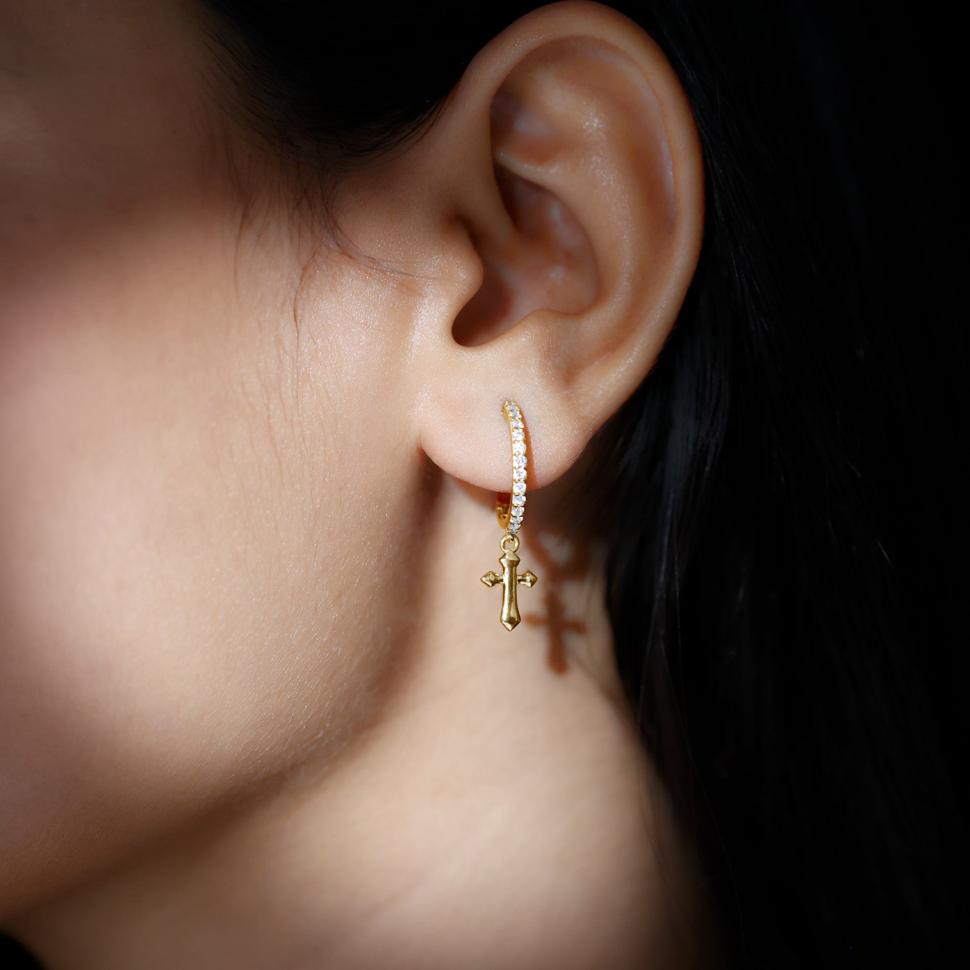 Certified Moissanite Cross Drop Earrings D-VS1 - Rosec Jewels