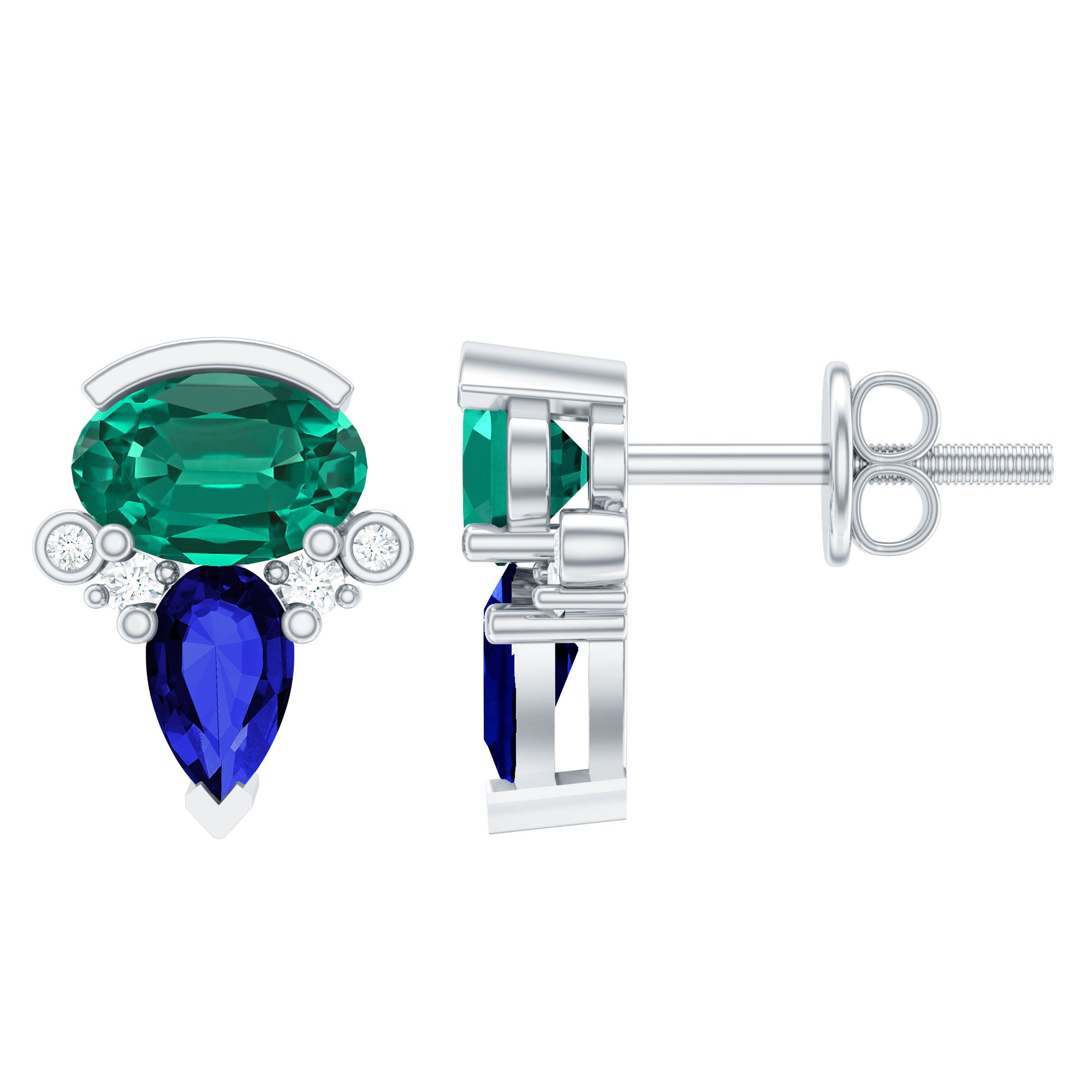 Lab Grown Emerald and Blue Sapphire Bridal Stud Earring with Certificate
