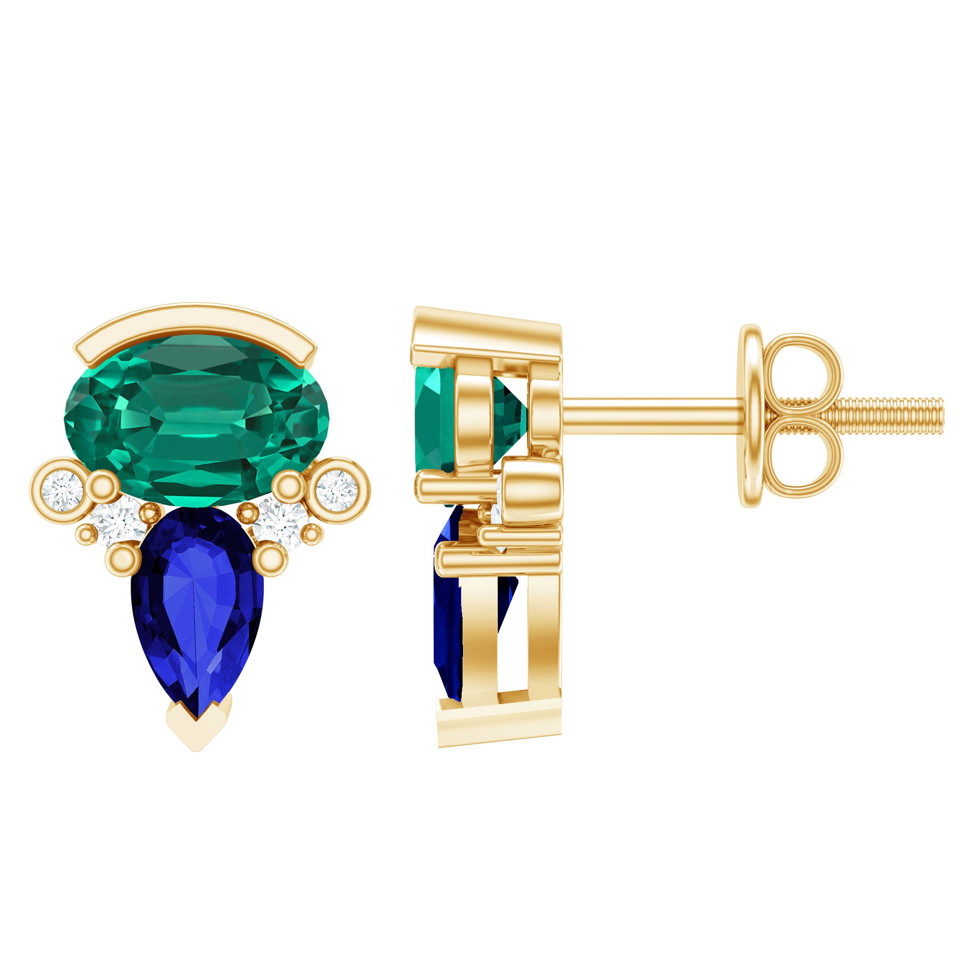 Lab Grown Emerald and Blue Sapphire Bridal Stud Earring with Certificate AAAA - Rosec Jewels