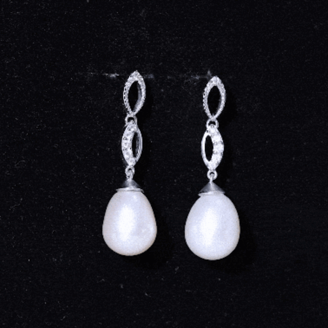 Genuine Freshwater Pearl and Diamond Infinity Drop Earrings AAA - Rosec Jewels