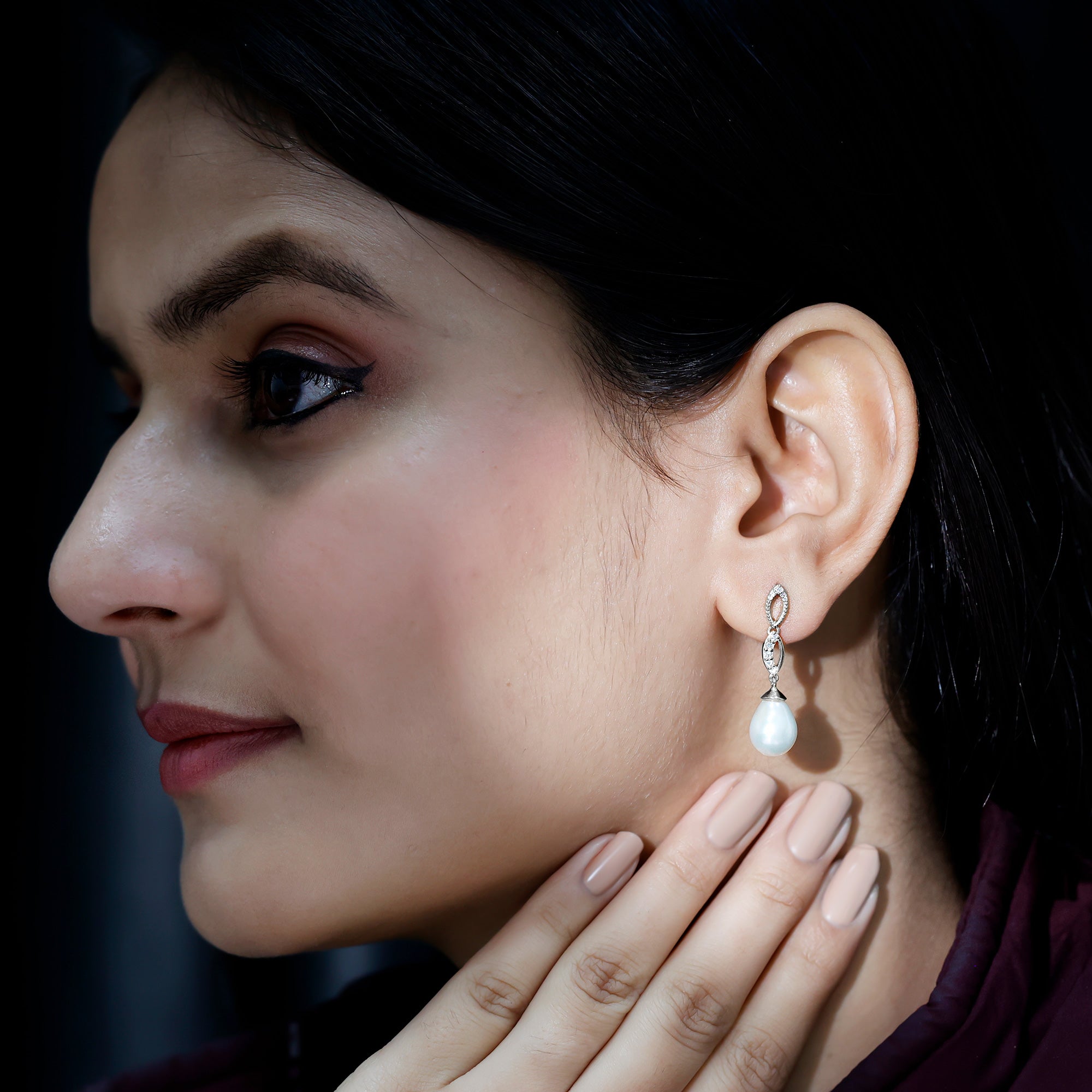 Genuine Freshwater Pearl and Diamond Infinity Drop Earrings AAA - Rosec Jewels