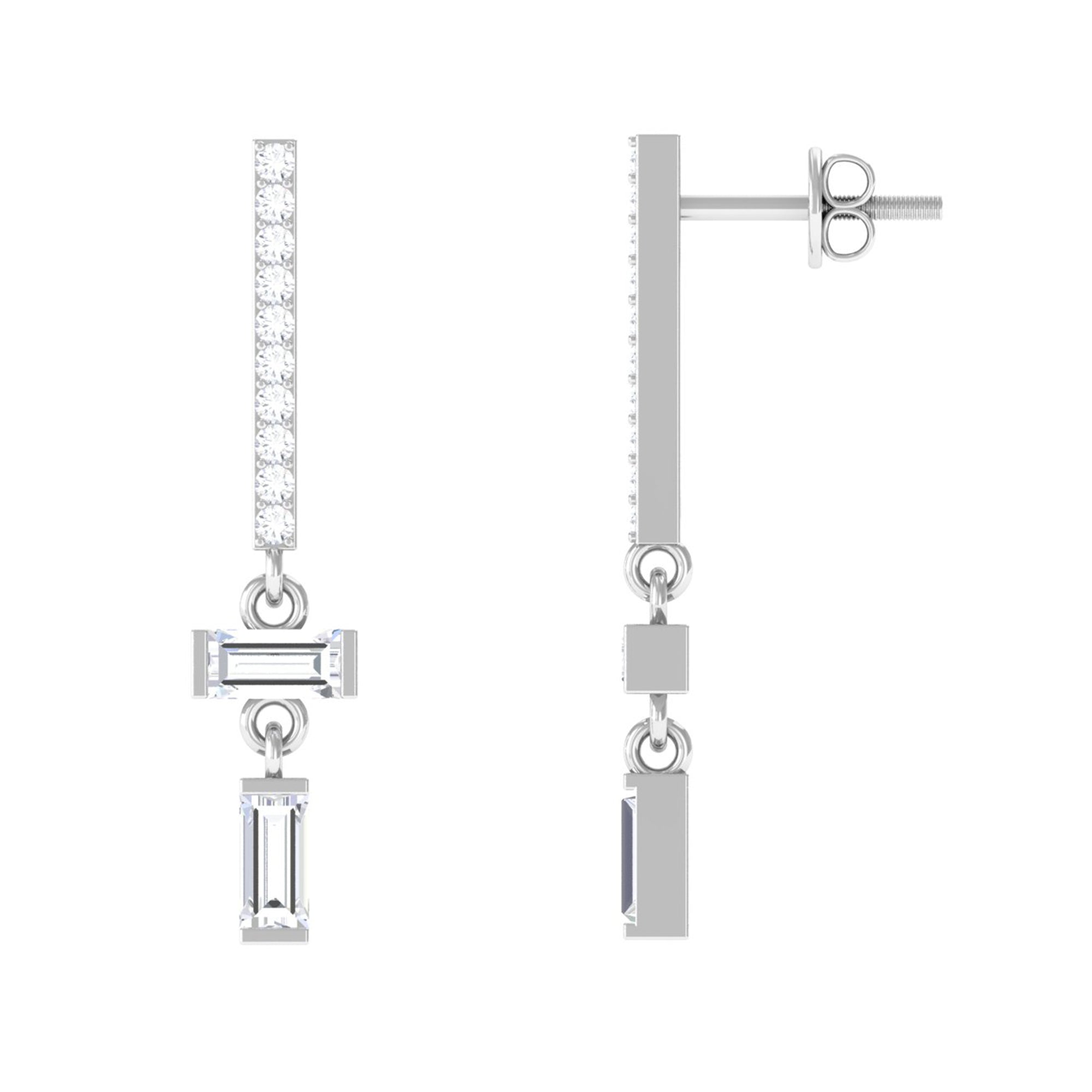Minimal Bar Dangle Earrings with Certified Moissanite