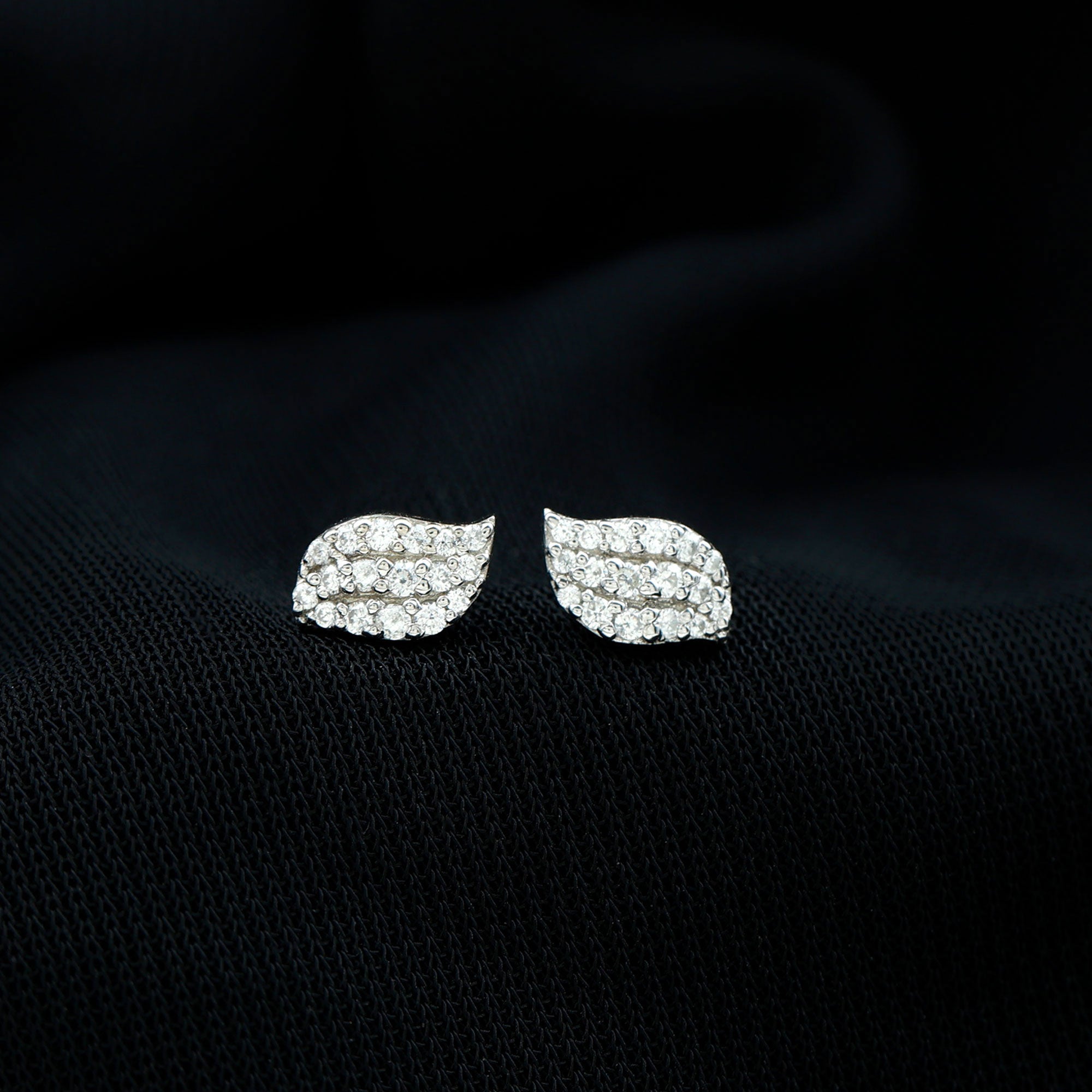 Cubic Zirconia Leaf Stud Earrings in Pave Setting AAAA - Rosec Jewels