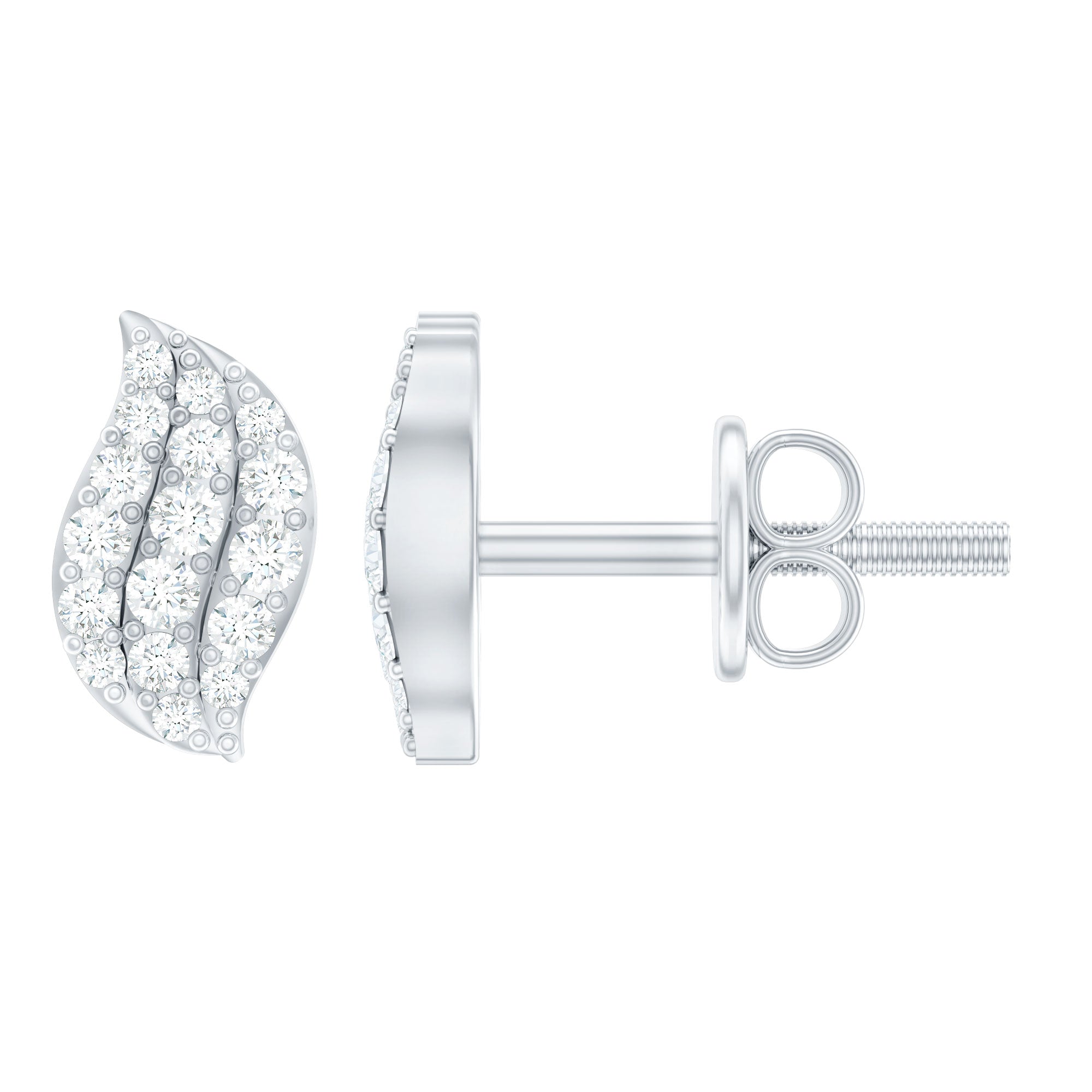 1/4 CT Certified Moissanite Leaf Stud Earrings in Pave Setting D-VS1 - Rosec Jewels