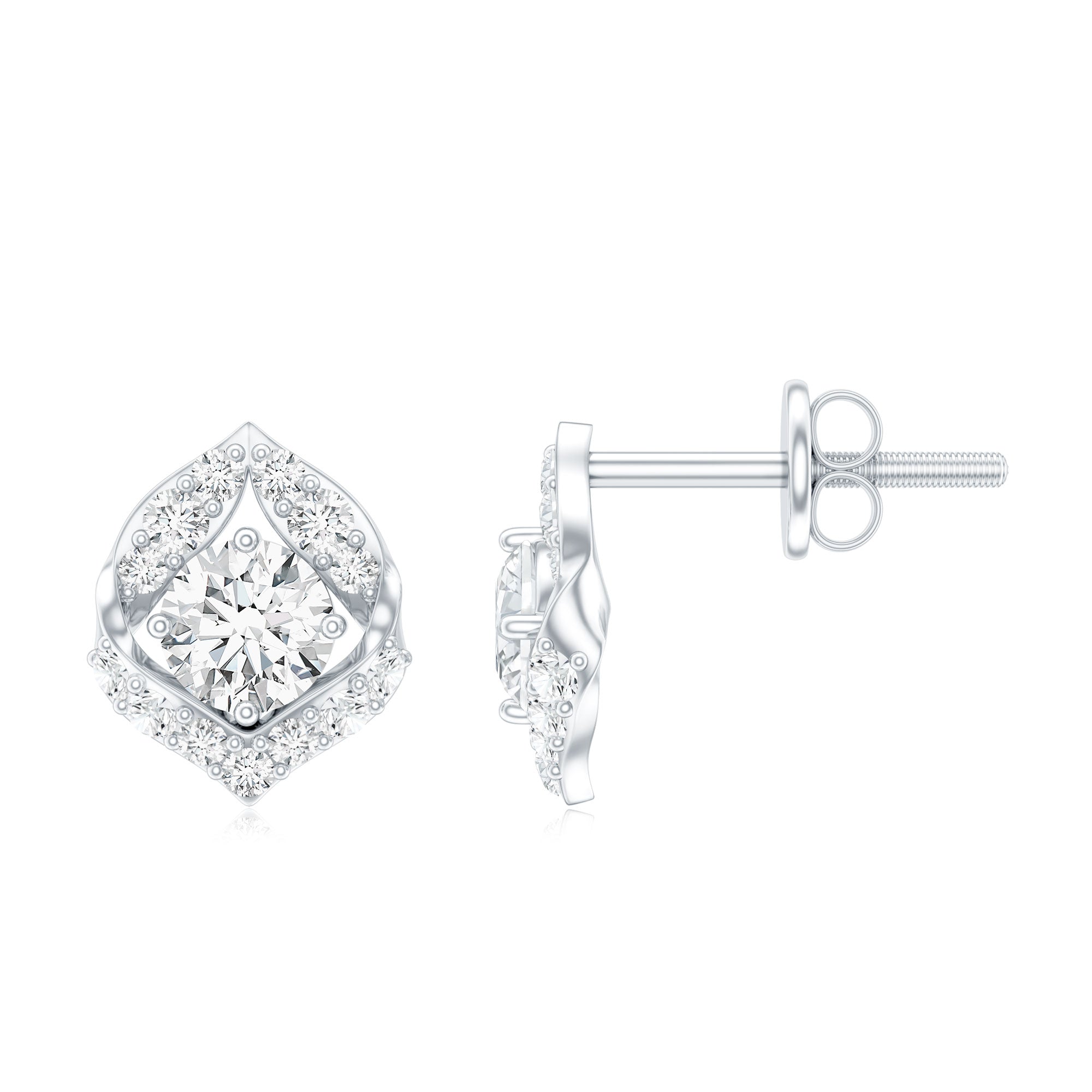 1 CT Moissanite Petal Stud Earrings with Screw Back D-VS1 - Rosec Jewels