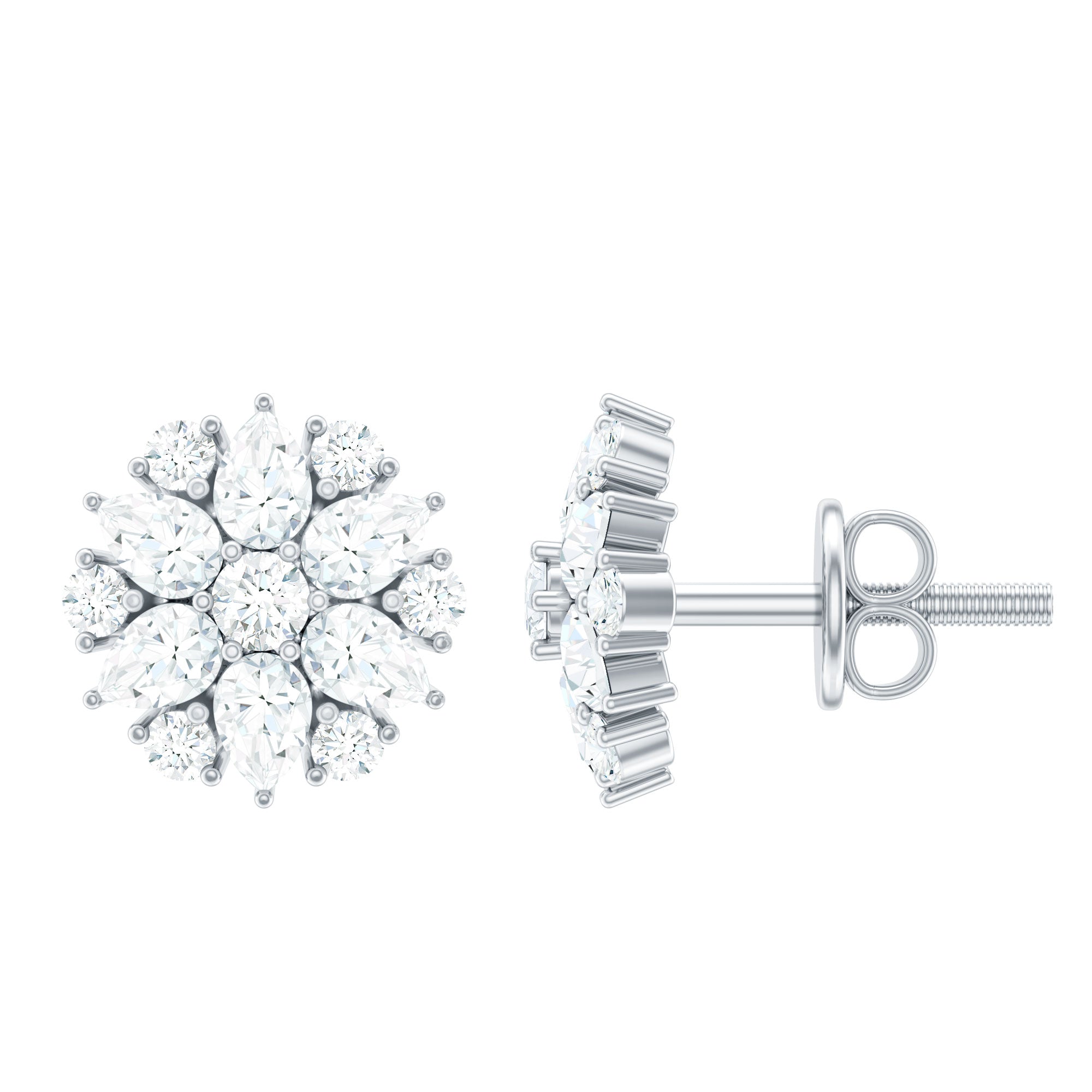 Certified Moissanite Flower Stud Earrings