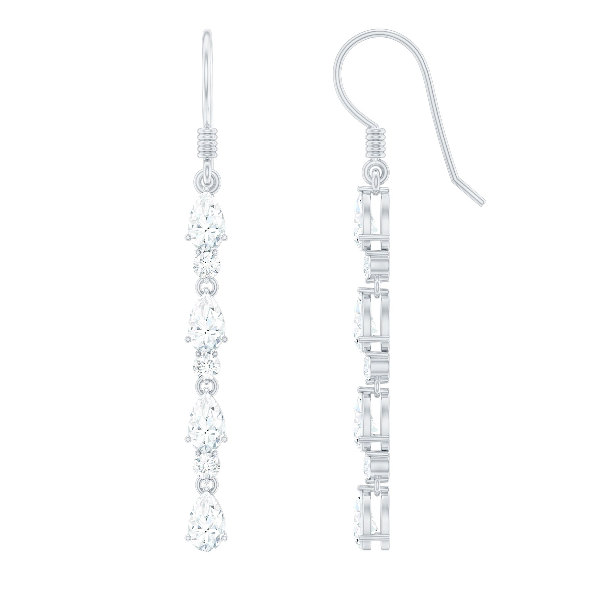 Pear and Round Cut Moissanite Dangle Earrings with Fish Hook D-VS1 - Rosec Jewels