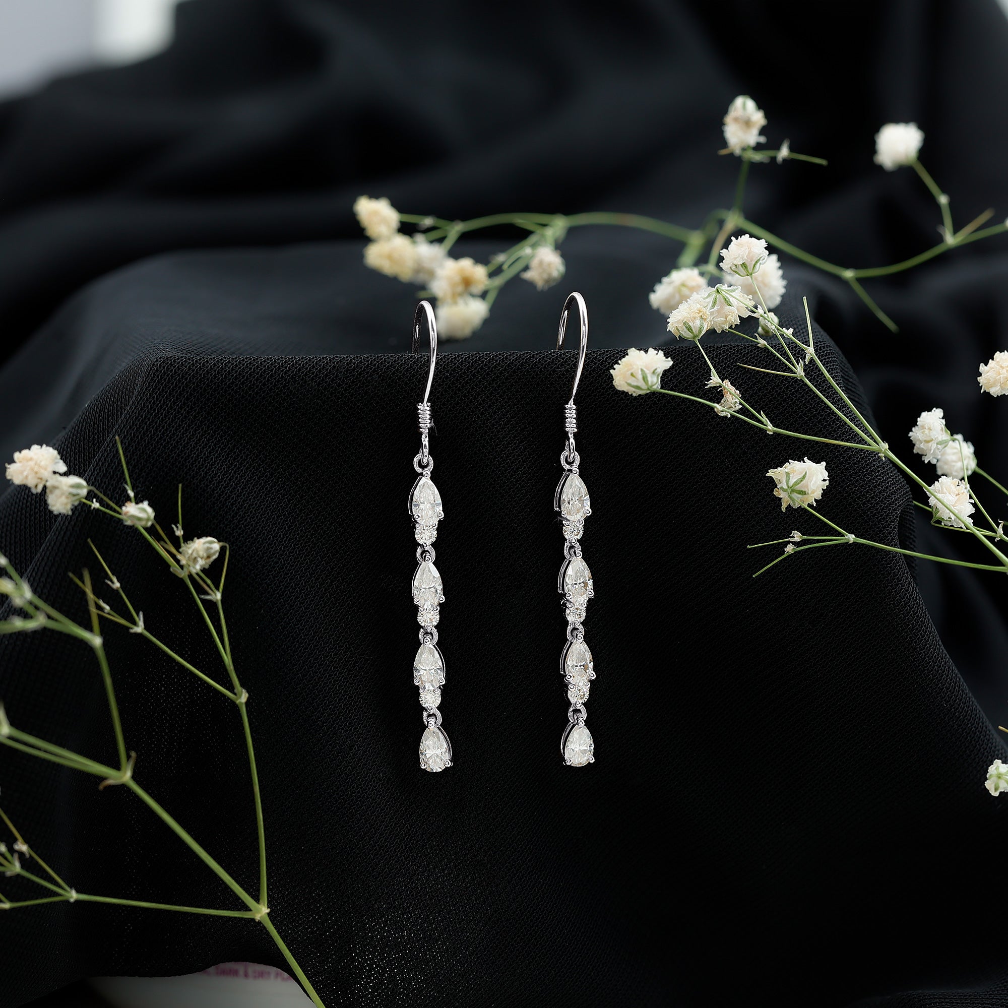 Pear and Round Cut Moissanite Dangle Earrings with Fish Hook D-VS1 - Rosec Jewels