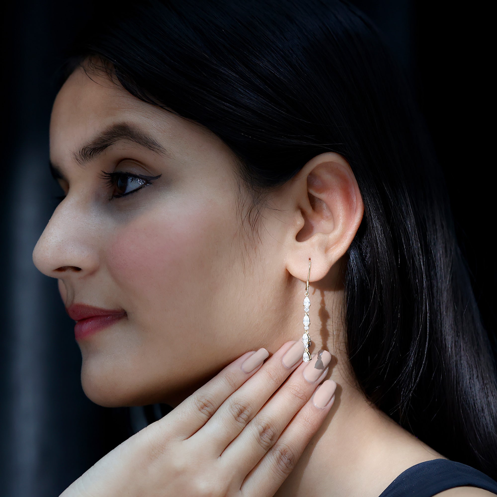 Pear and Round Cut Moissanite Dangle Earrings with Fish Hook D-VS1 - Rosec Jewels