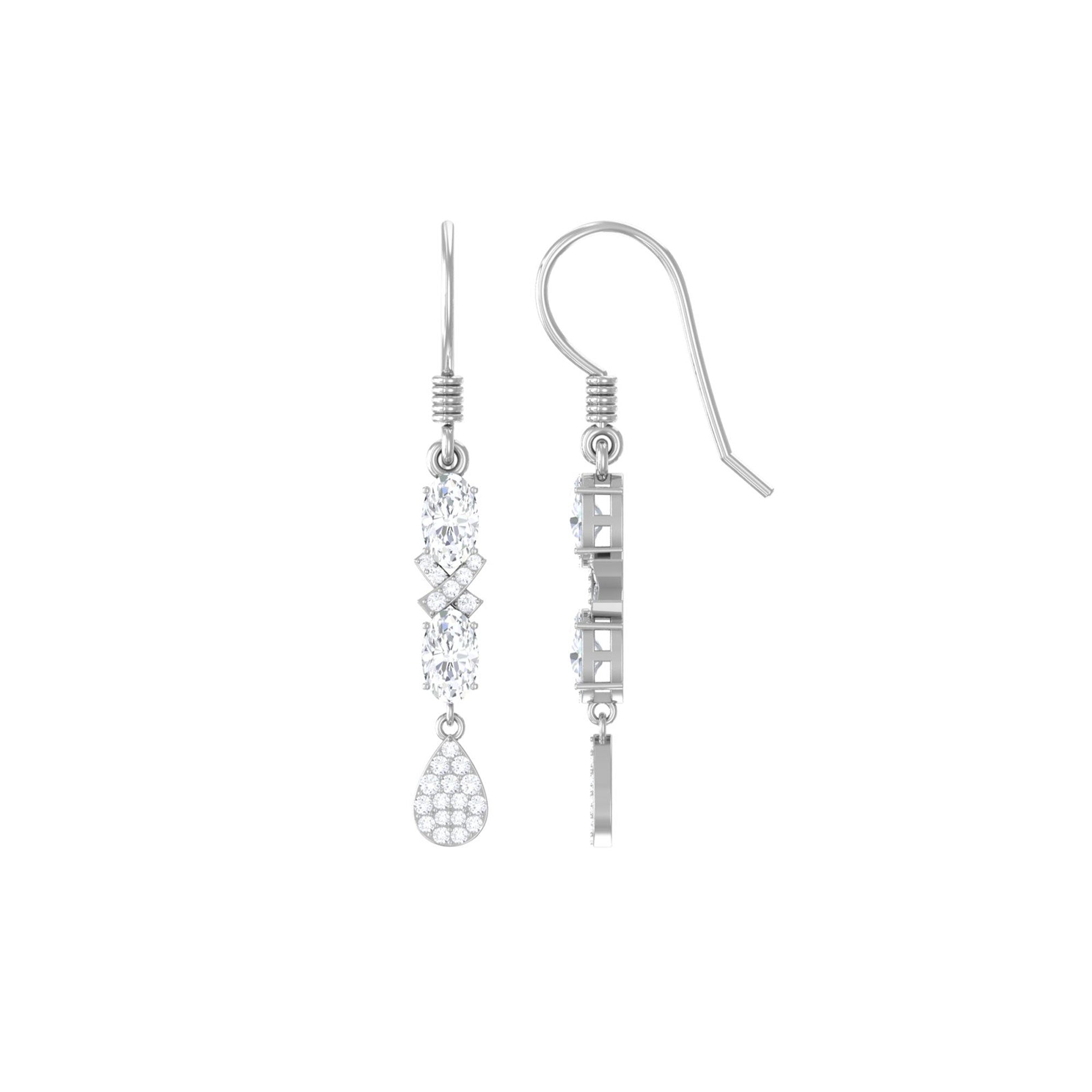 1.5 CT Round and Oval Cut Moissanite Dangle Earrings