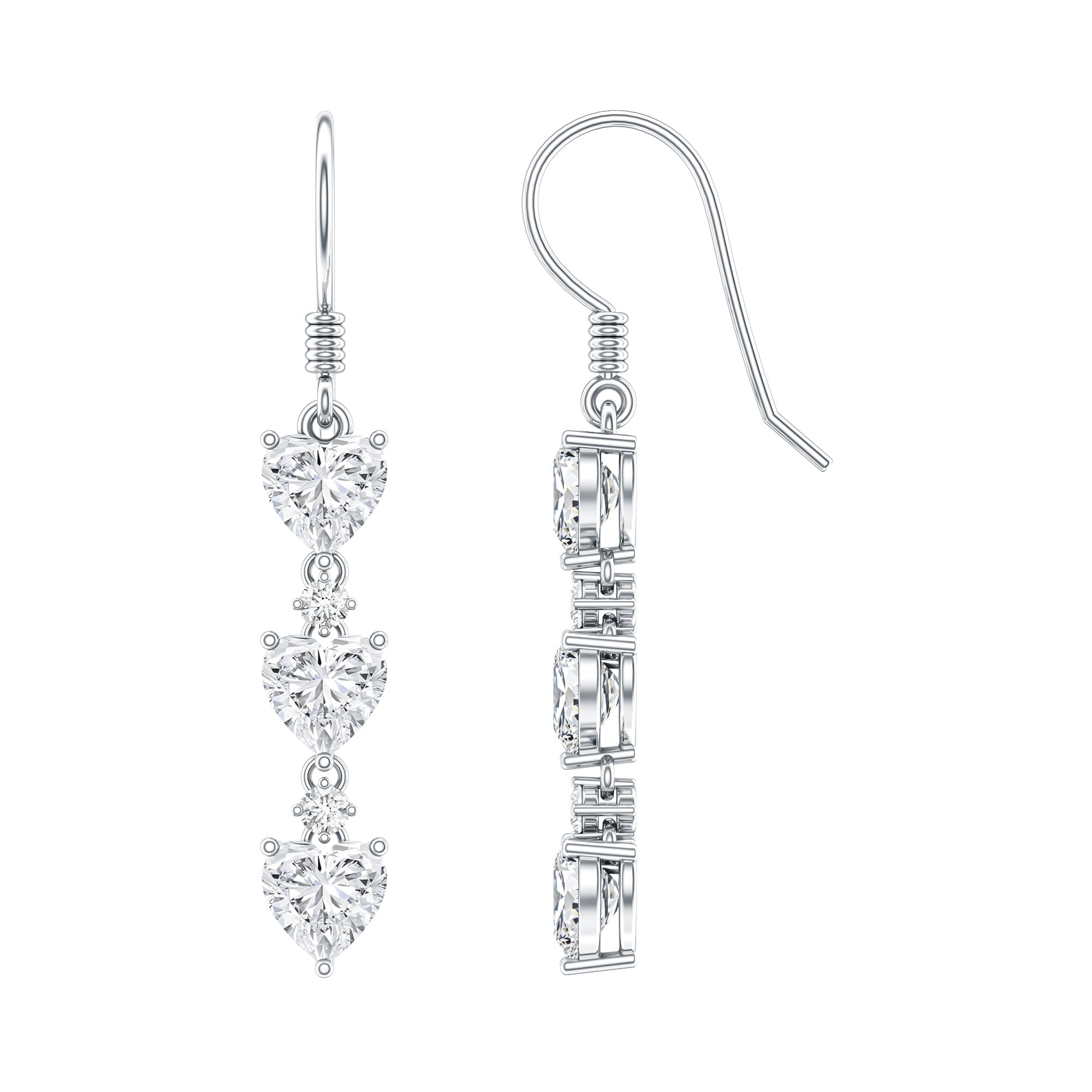 Heart and Round Shape Moissanite Dangle Earrings D-VS1 - Rosec Jewels