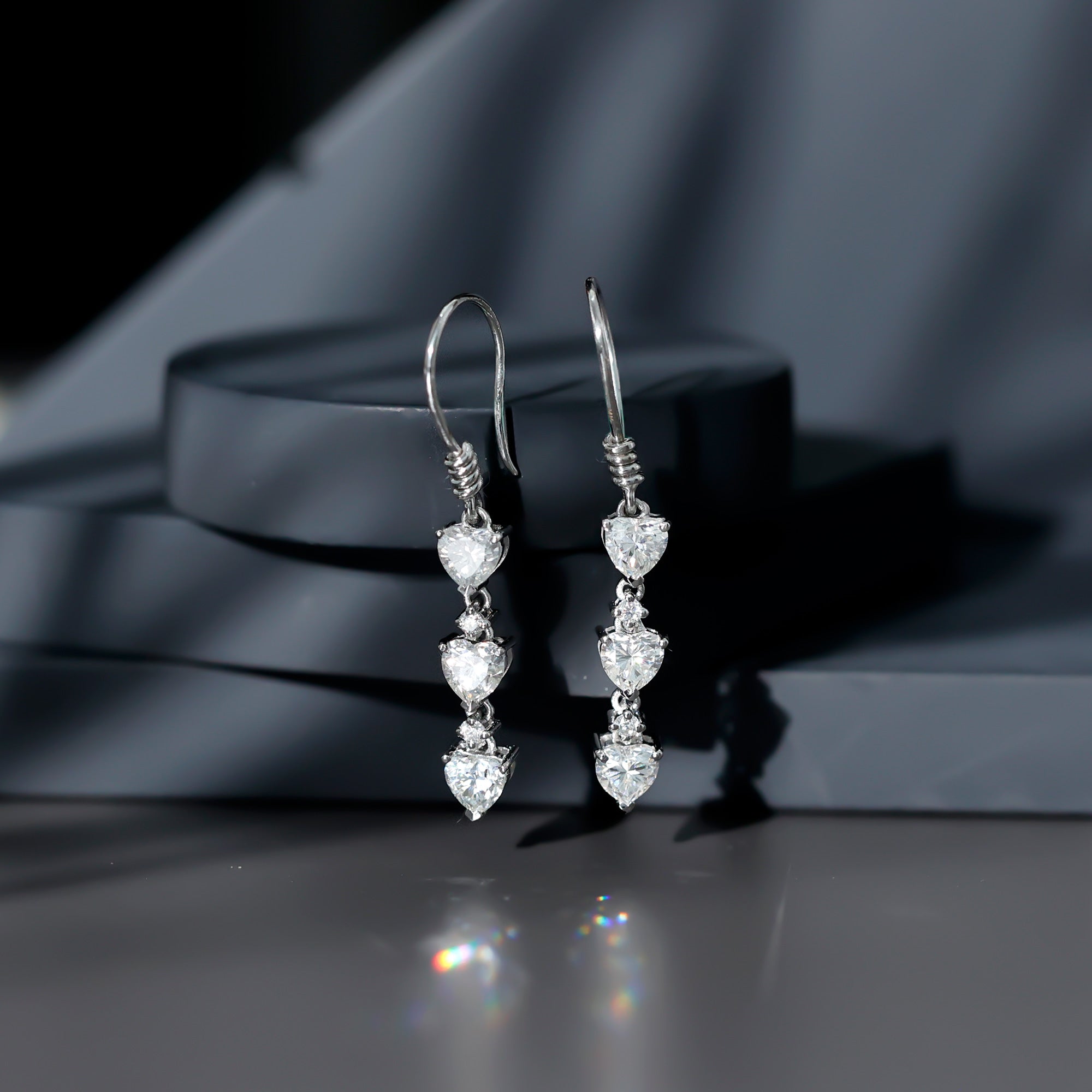 2 CT Heart and Round Shape Moissanite Dangle Earrings D-VS1 - Rosec Jewels