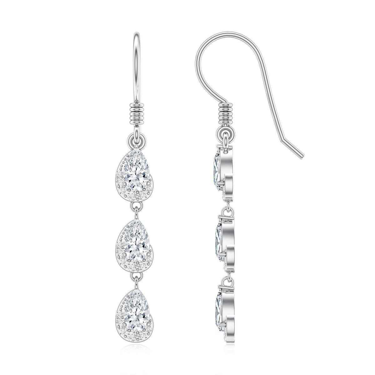 Certified Moissanite Dangling Wedding Earrings for Bride D-VS1 - Rosec Jewels