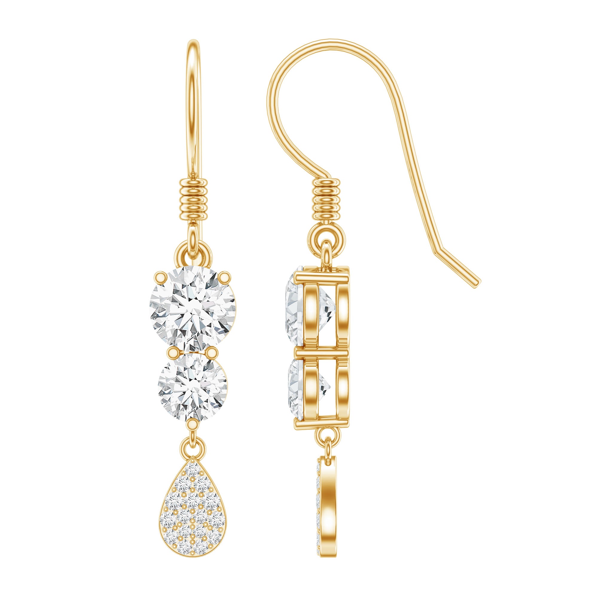1.75 CT Moissanite Minimal Dangle Earrings in Gold D-VS1 - Rosec Jewels