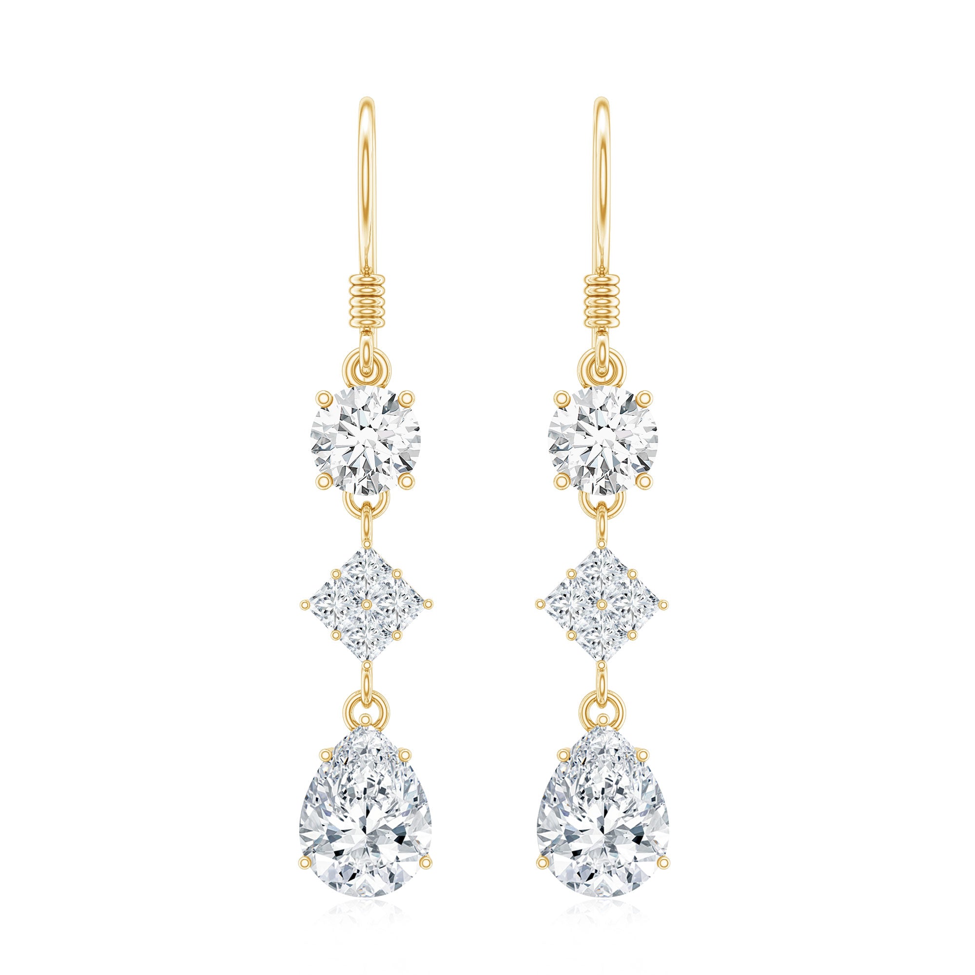 Certified Moissanite Bridal Dangle Earrings with Fish Hook D-VS1 - Rosec Jewels