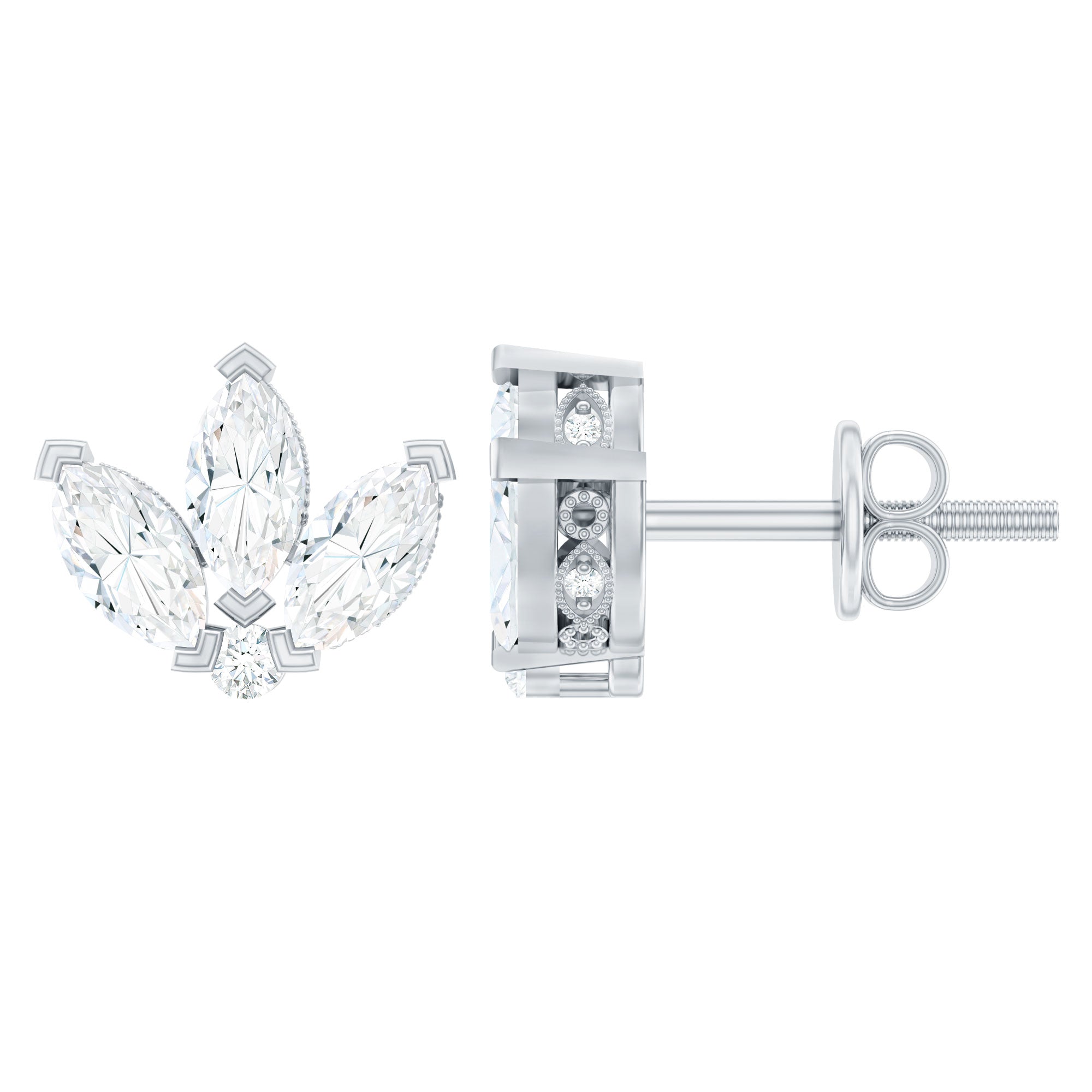 Certified Moissanite Lotus Flower Stud Earring D-VS1 - Rosec Jewels