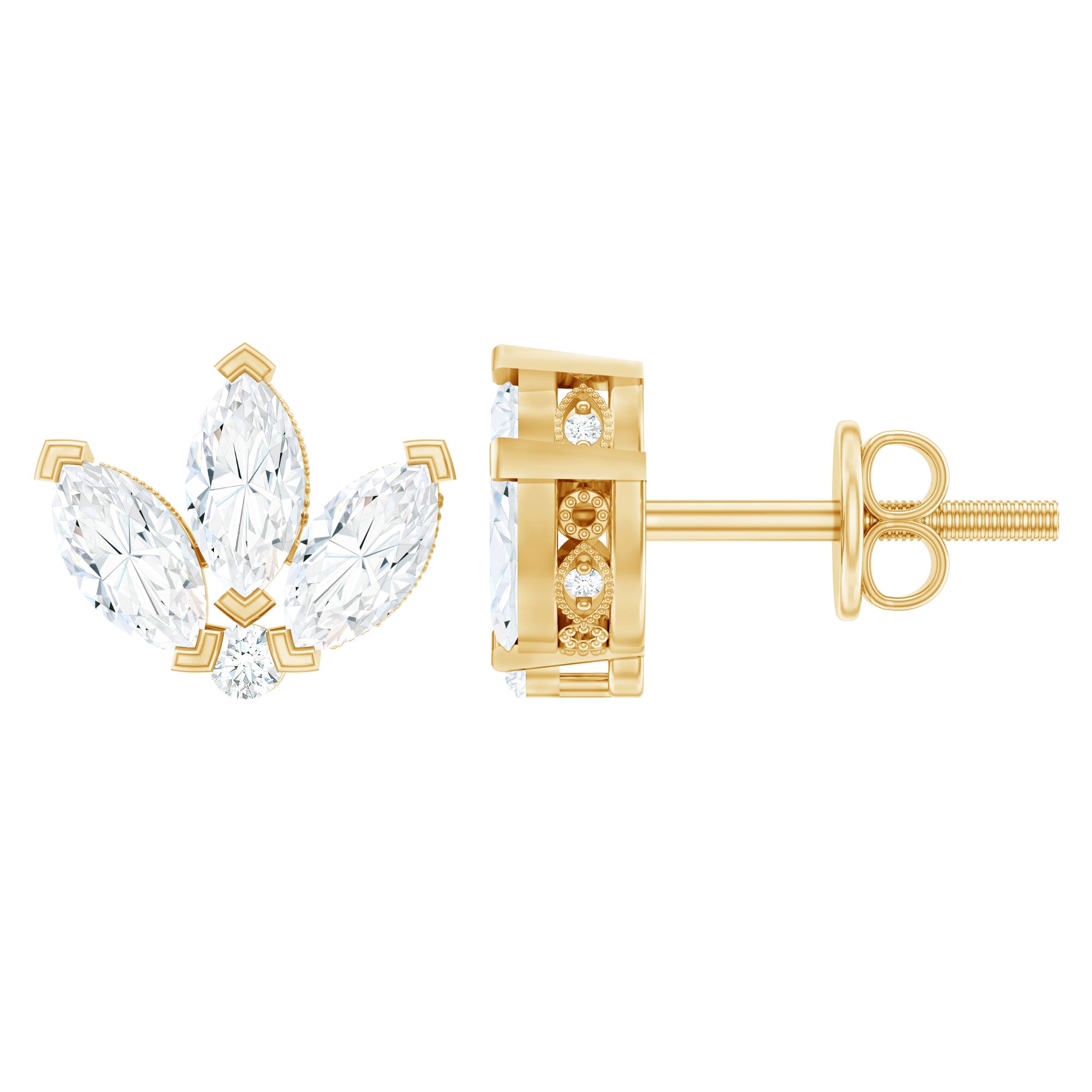 Certified Moissanite Lotus Flower Stud Earring D-VS1 - Rosec Jewels
