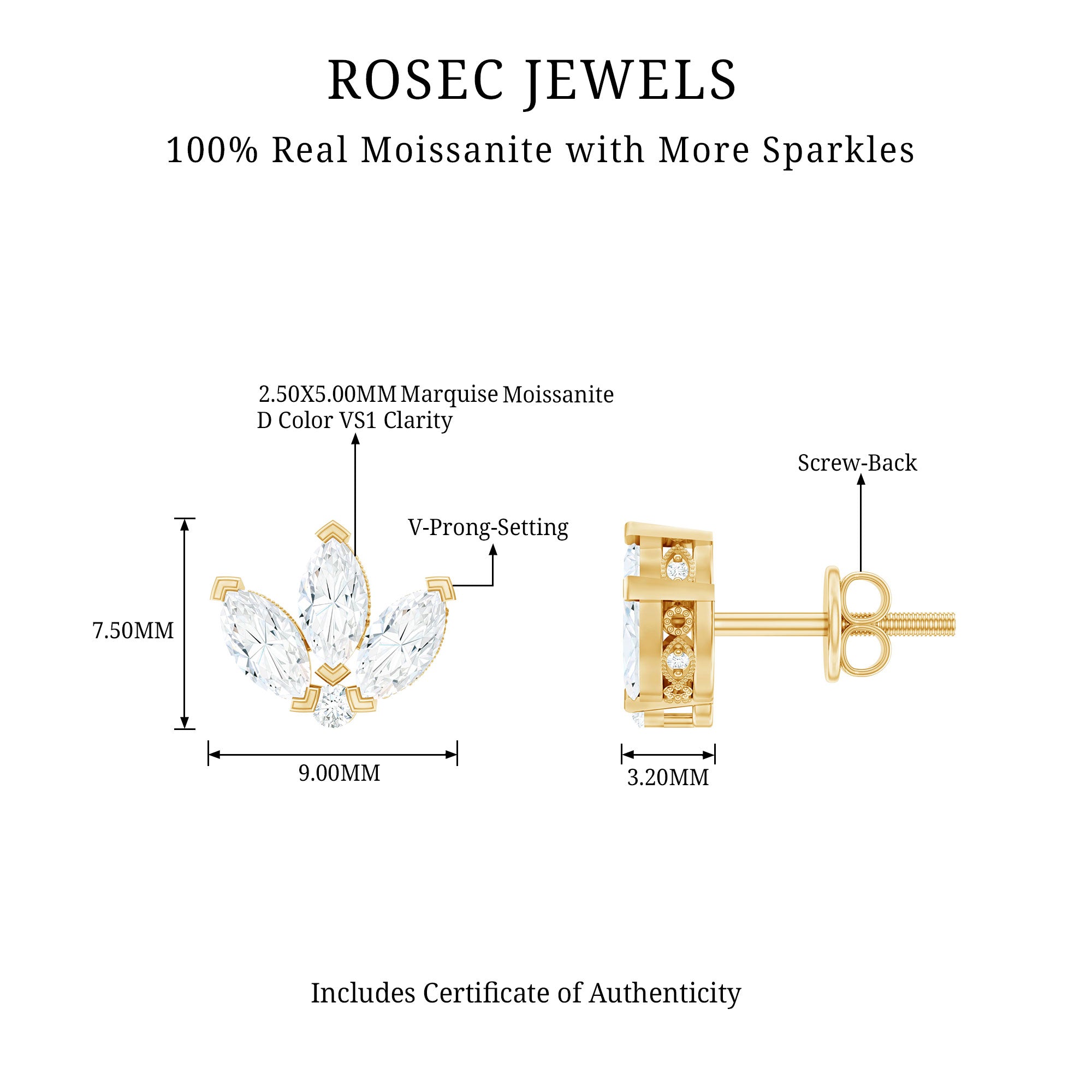 Certified Moissanite Lotus Flower Stud Earring D-VS1 - Rosec Jewels