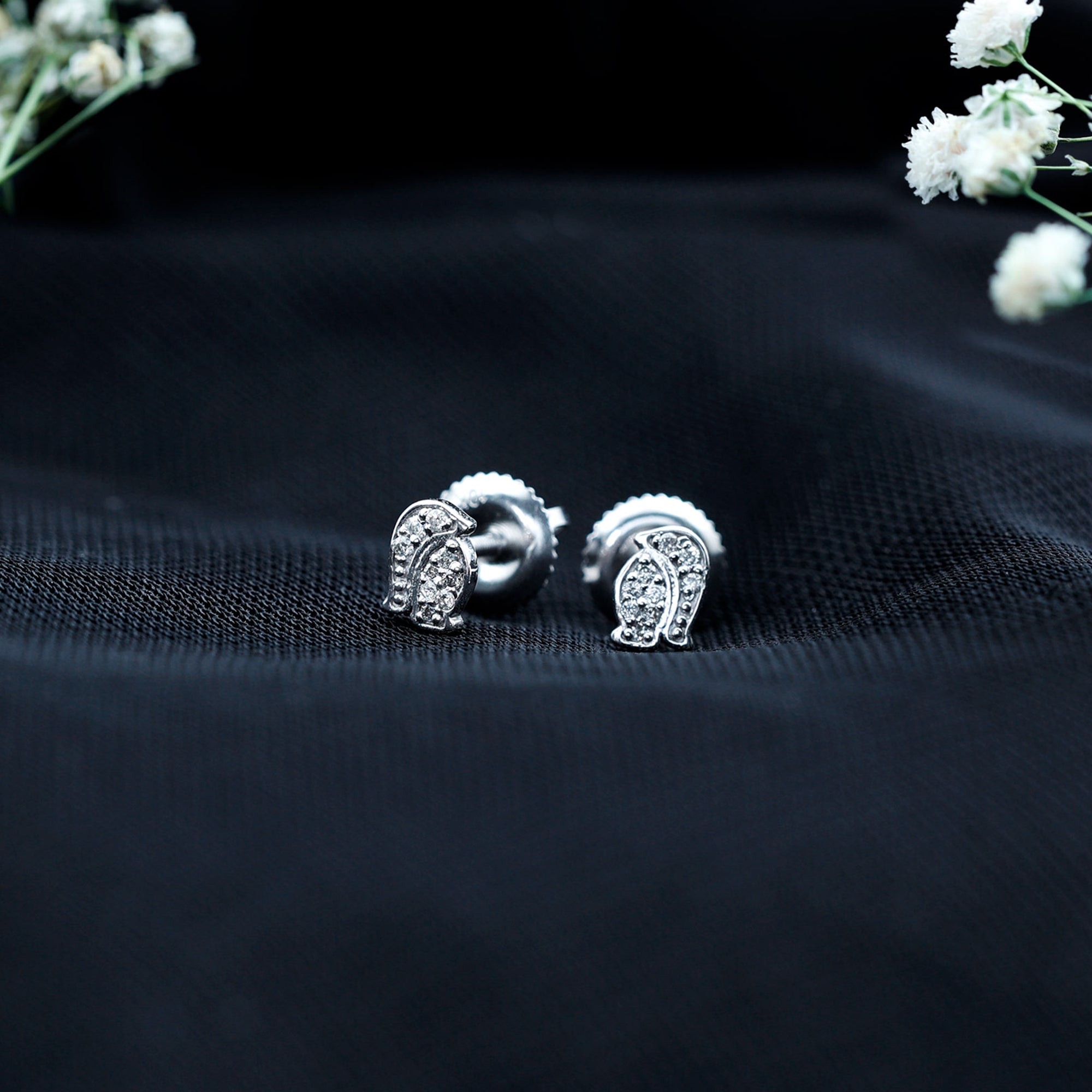 Natural Diamond Christmas Penguin Earrings With Certificate Natural - ( HI-SI ) - Rosec Jewels