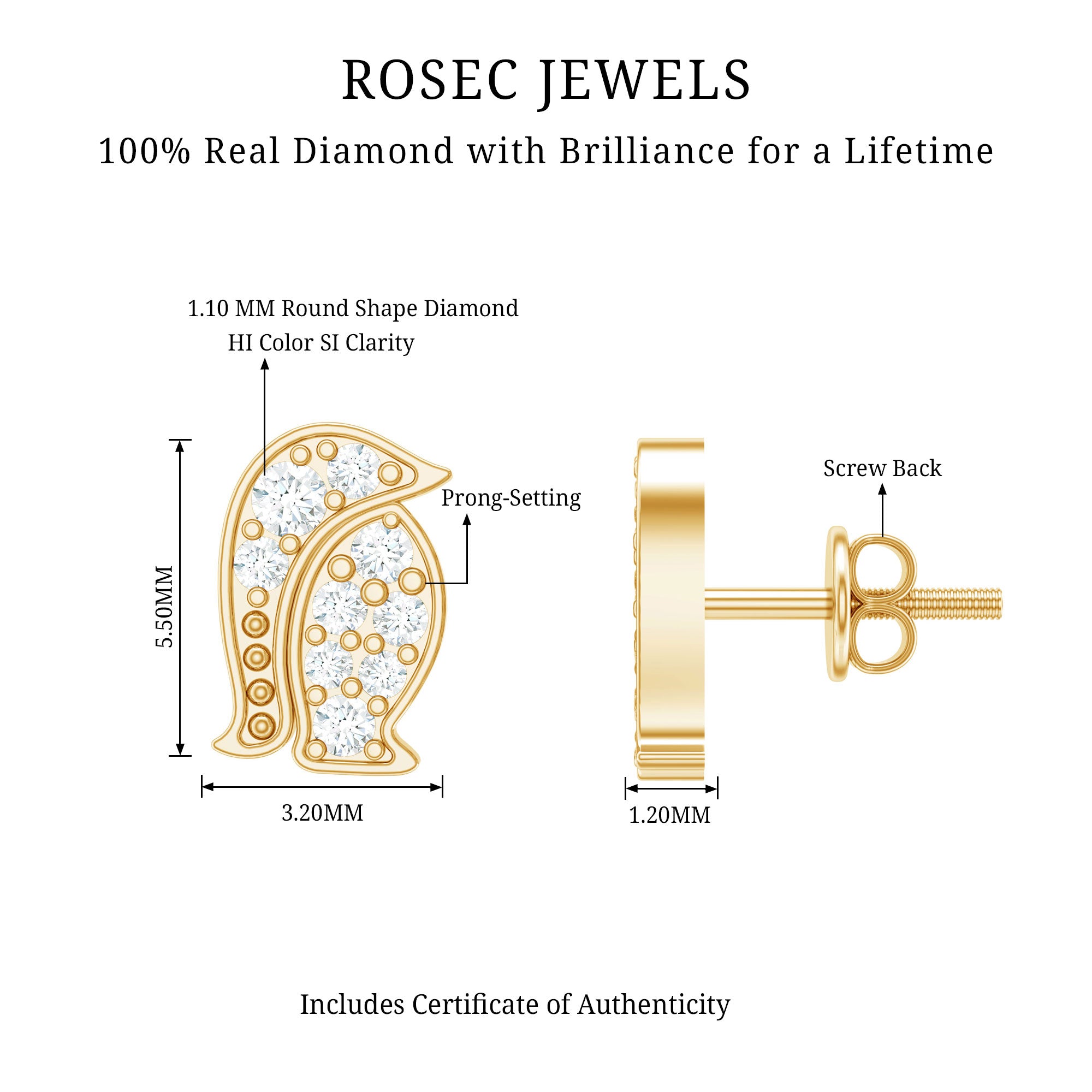Natural Diamond Christmas Penguin Earrings With Certificate Natural - ( HI-SI ) - Rosec Jewels