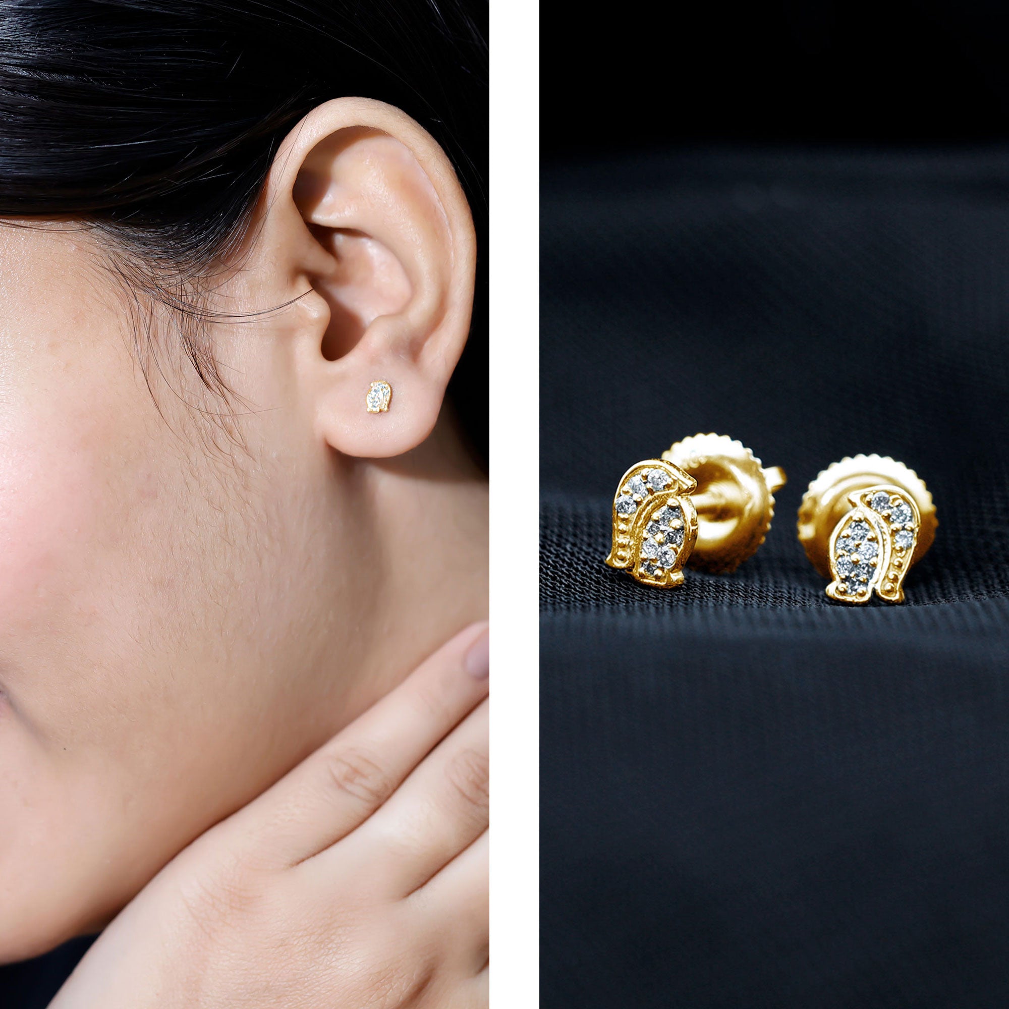 Natural Diamond Christmas Penguin Earrings With Certificate Natural - ( HI-SI ) - Rosec Jewels