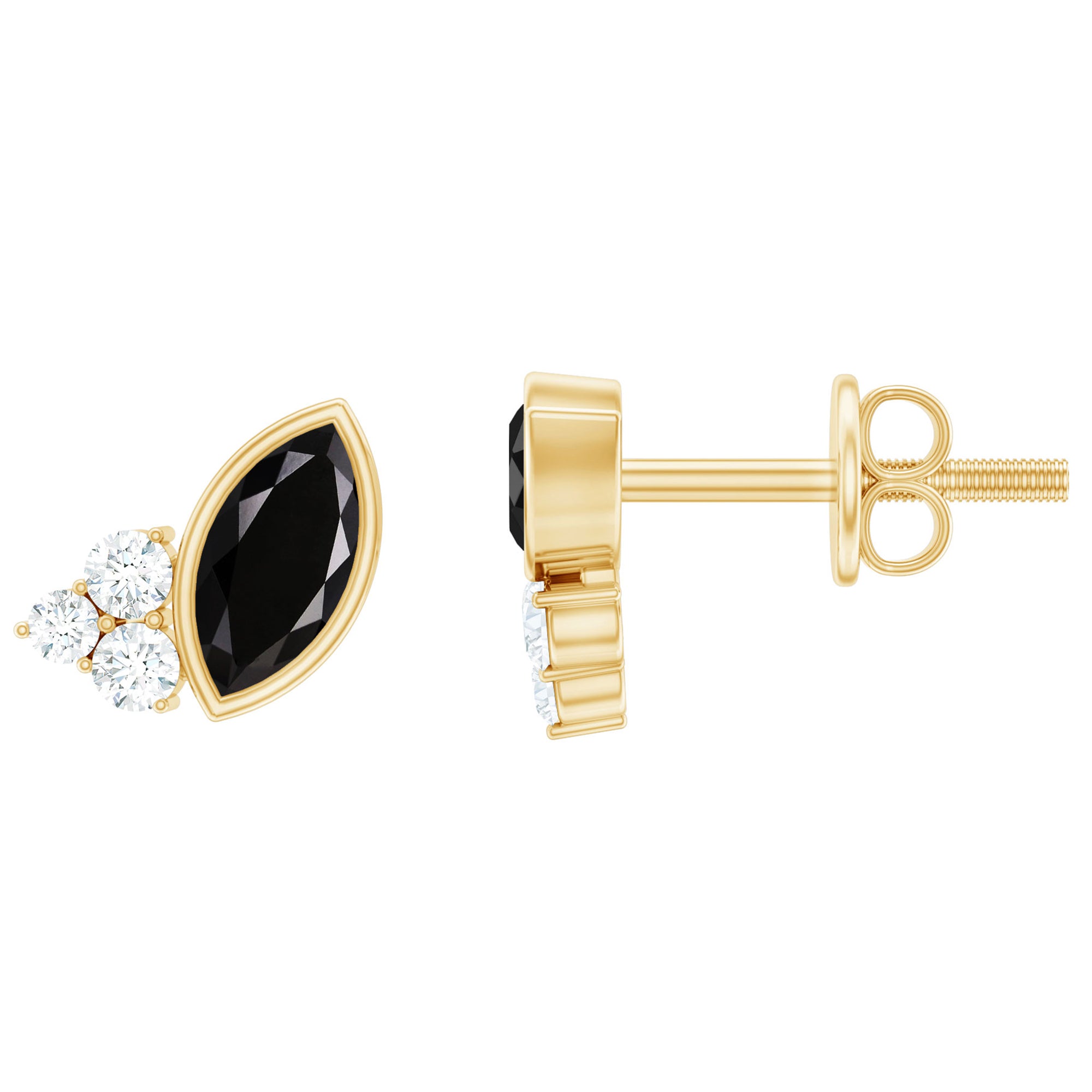 Marquise Cut Black Spinel Stud Earrings with Diamonds