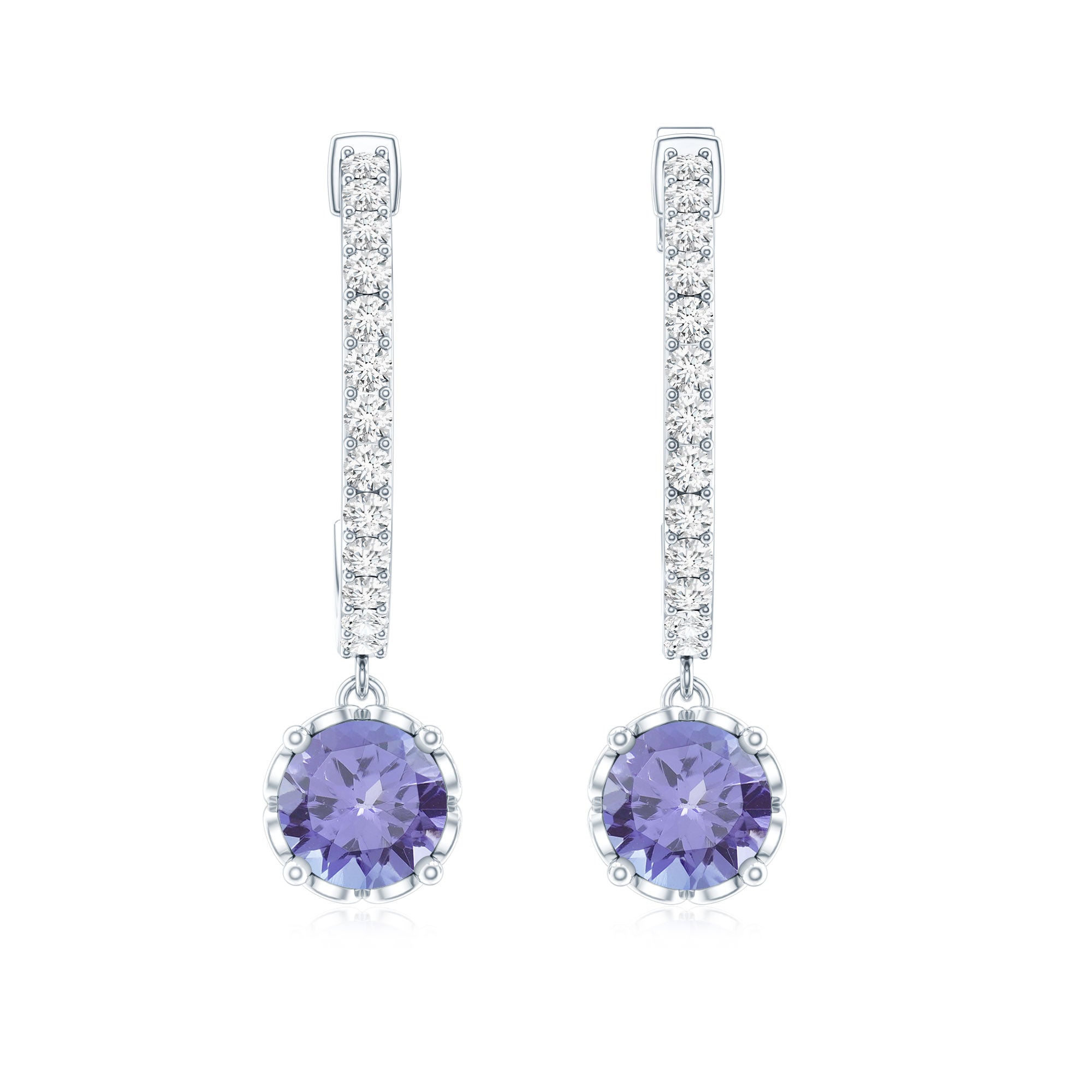 Natural 1 Carat Tanzanite Drop Hoop Earrings with Diamond AAA - Rosec Jewels