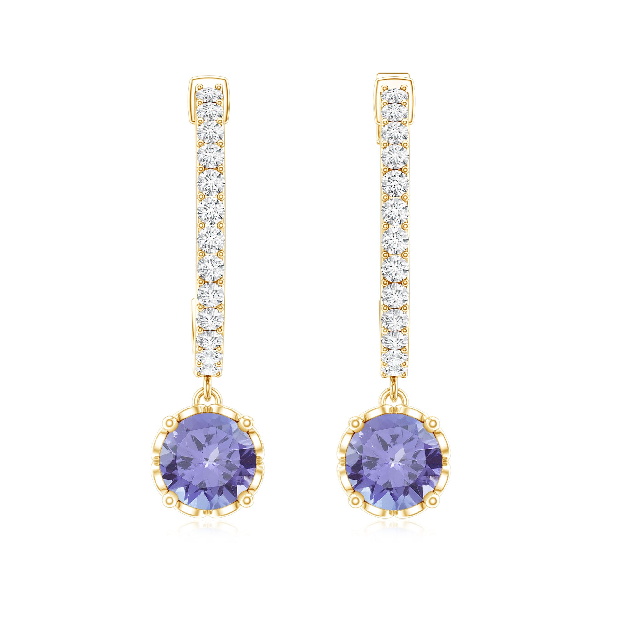Natural 1 Carat Tanzanite Drop Hoop Earrings with Diamond AAA - Rosec Jewels