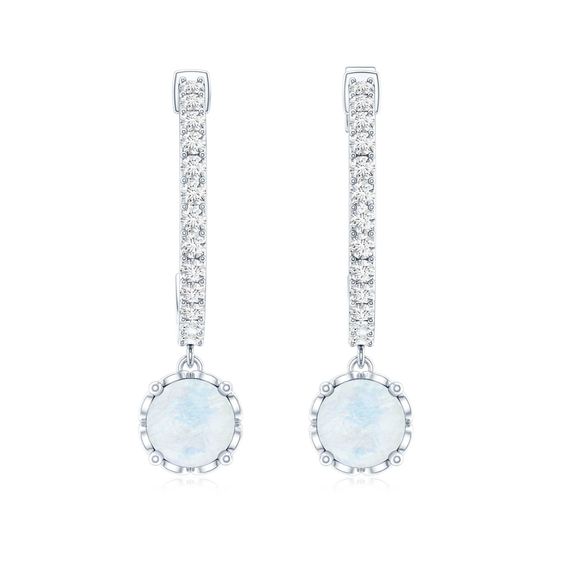Natural Moonstone Drop Earrings with Diamond Hoop AAA - Rosec Jewels