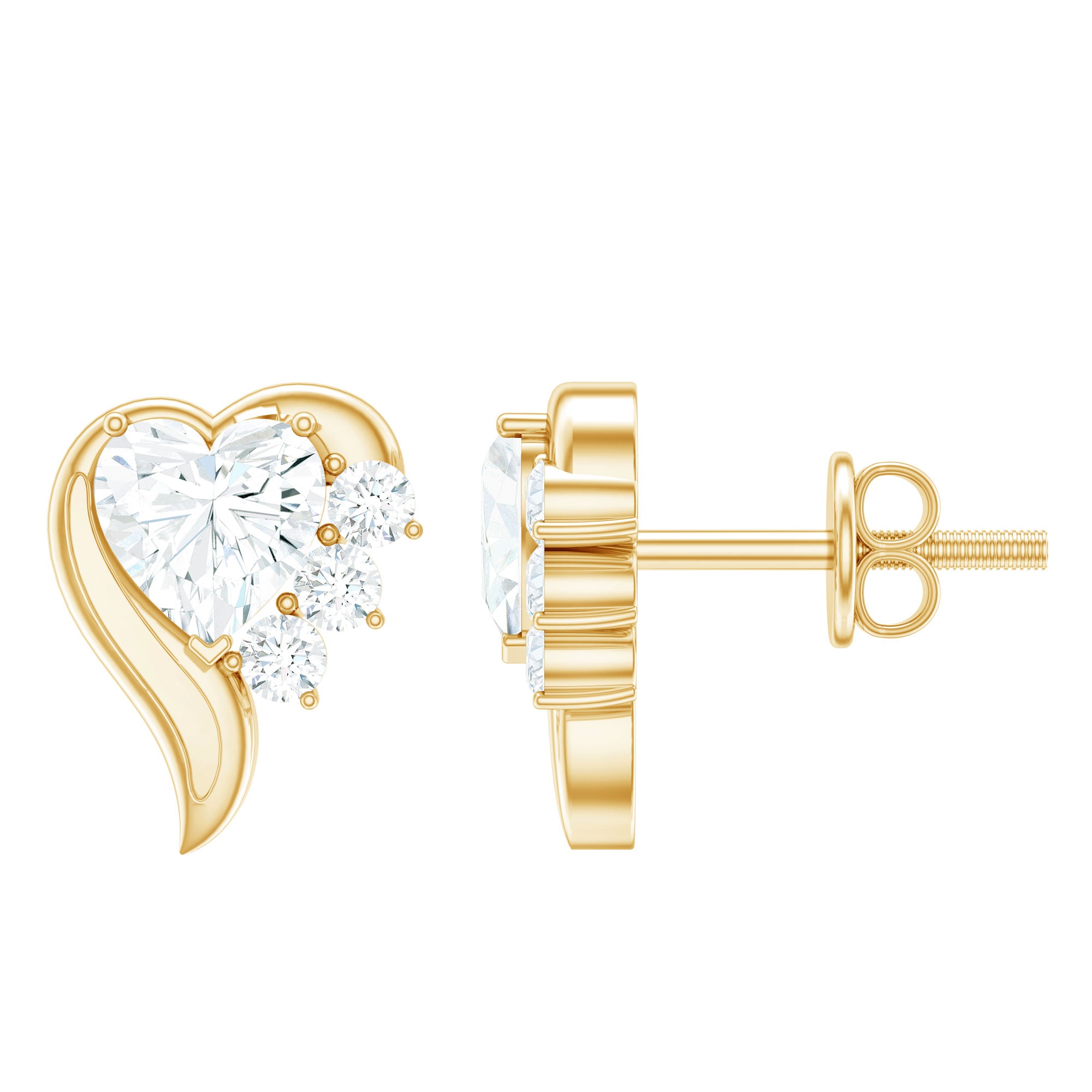 Heart Shape Lab Grown Diamond Minimal Stud Earrings with Screw Back Lab - ( EF-VS ) - Rosec Jewels