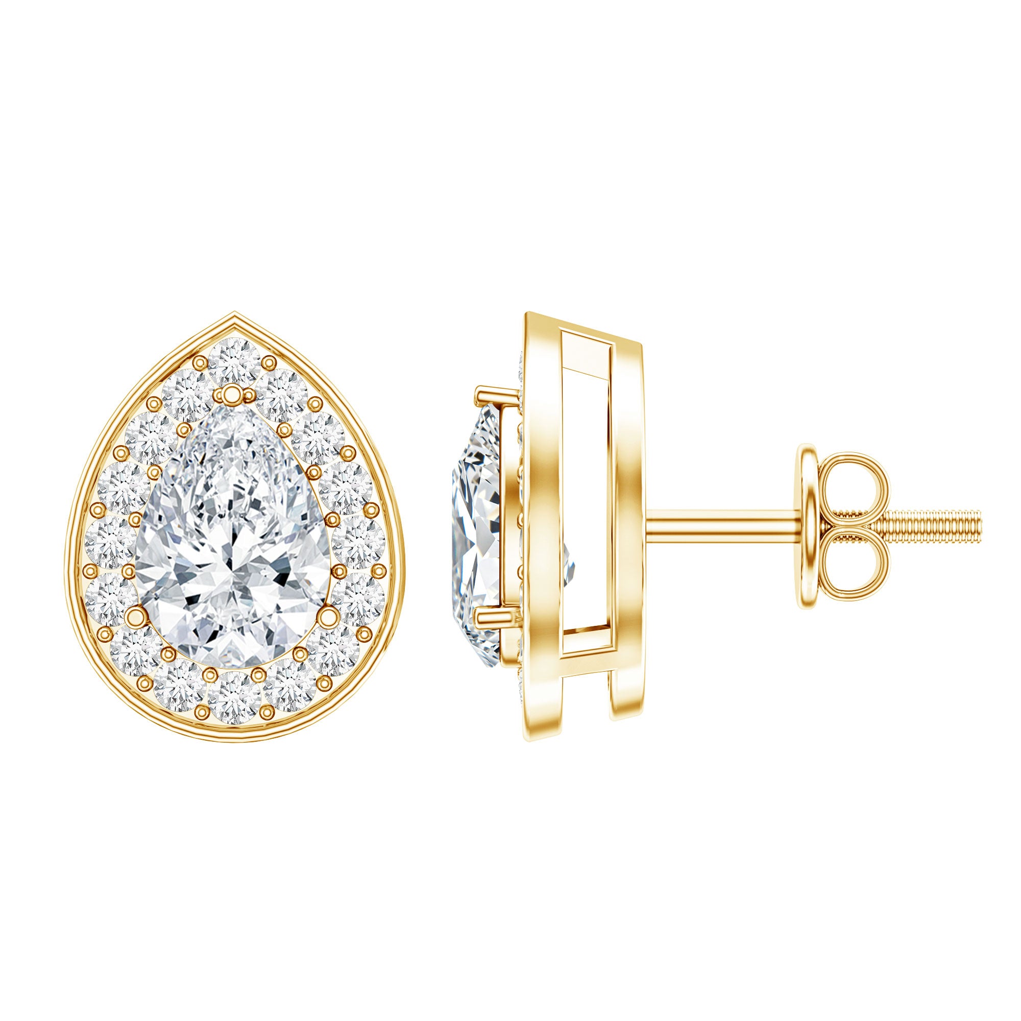 Pear Shape Lab Grown Diamond Classic Halo Stud Earrings Lab - ( EF-VS ) - Rosec Jewels