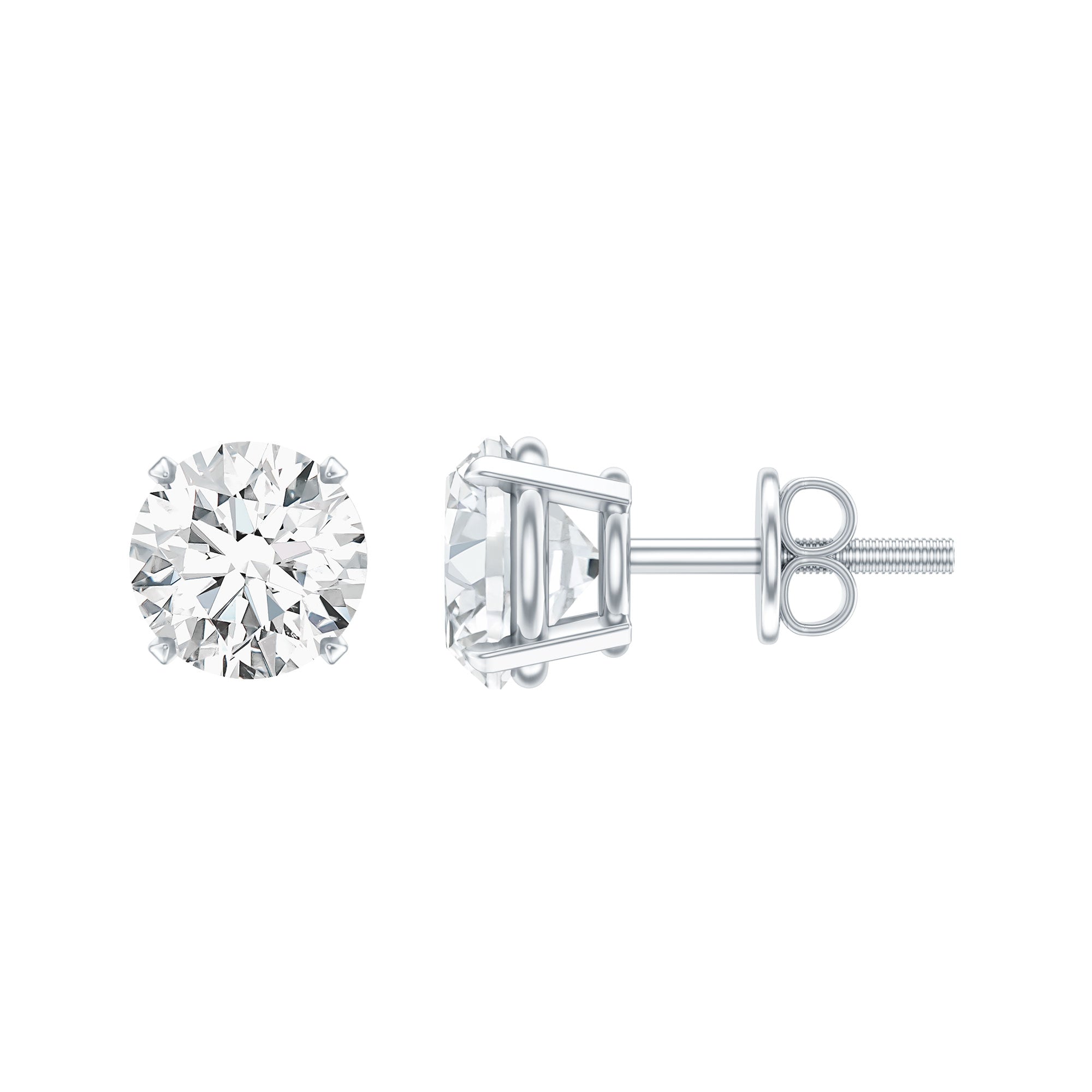 Lab Grown Diamond Solitaire Stud Earrings with Screw Back Lab - ( EF-VS ) - Rosec Jewels
