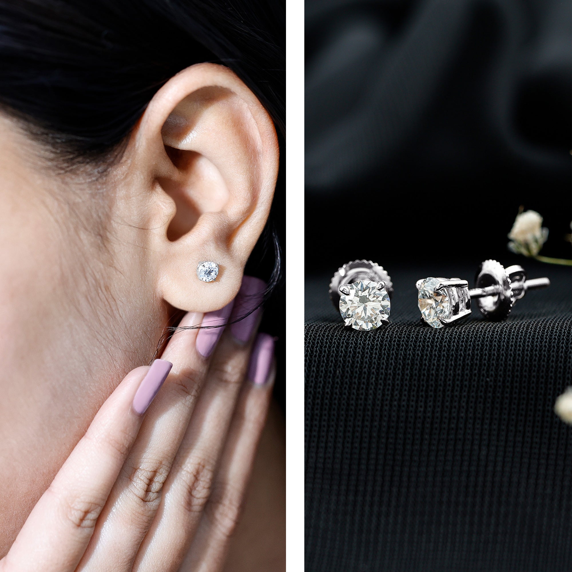 Lab Grown Diamond Solitaire Stud Earrings with Screw Back Lab - ( EF-VS ) - Rosec Jewels