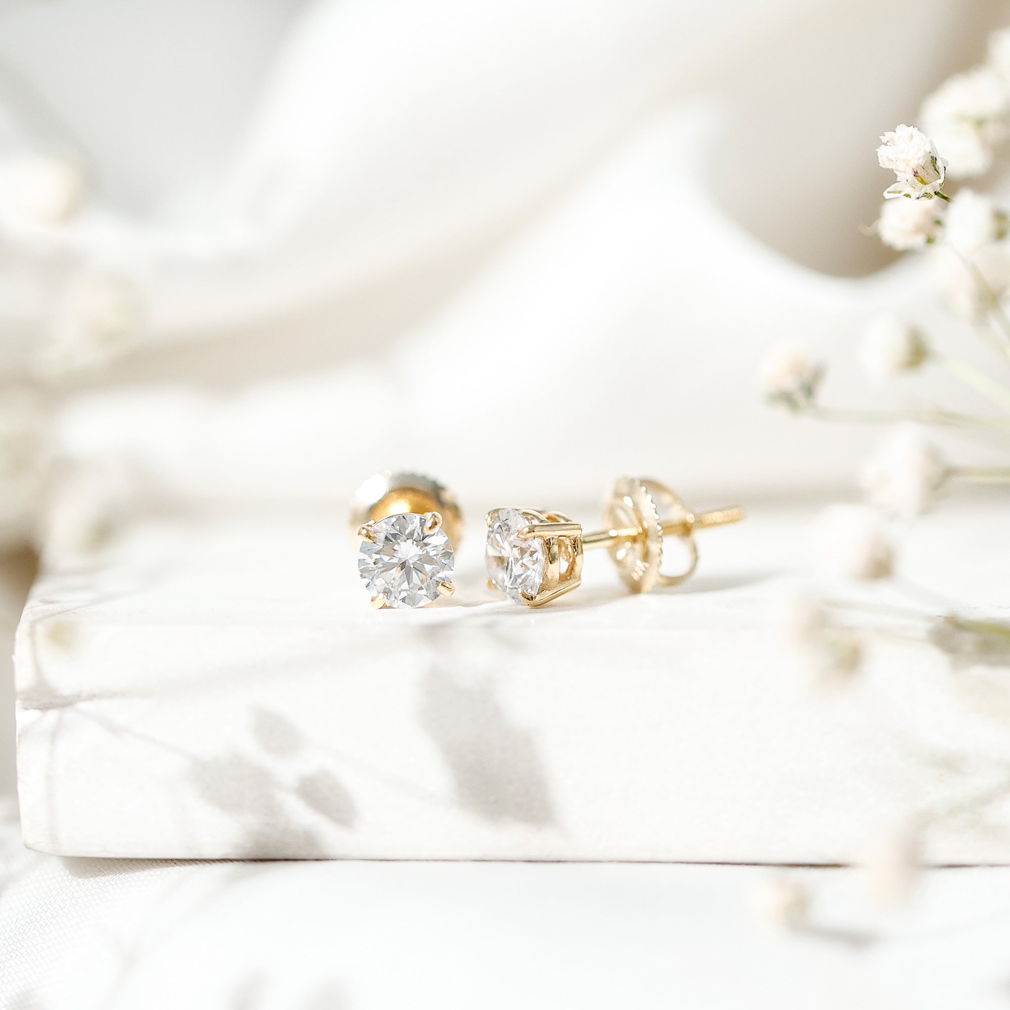 Lab Grown Diamond Solitaire Stud Earrings with Screw Back Lab - ( EF-VS ) - Rosec Jewels