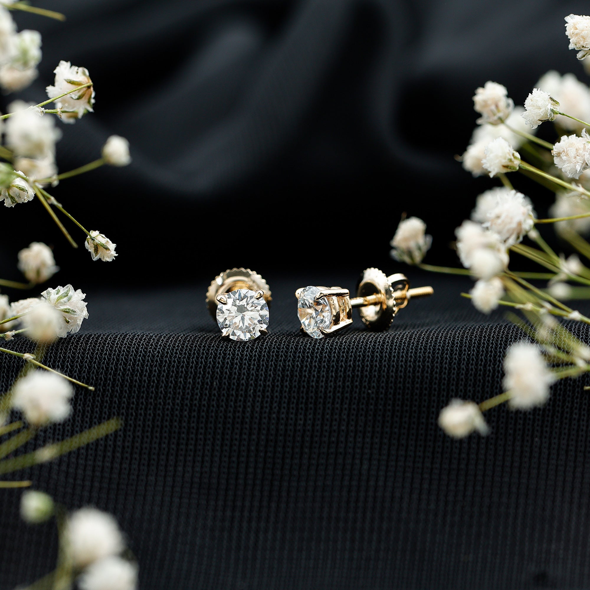 Lab Grown Diamond Solitaire Stud Earrings with Screw Back Lab - ( EF-VS ) - Rosec Jewels