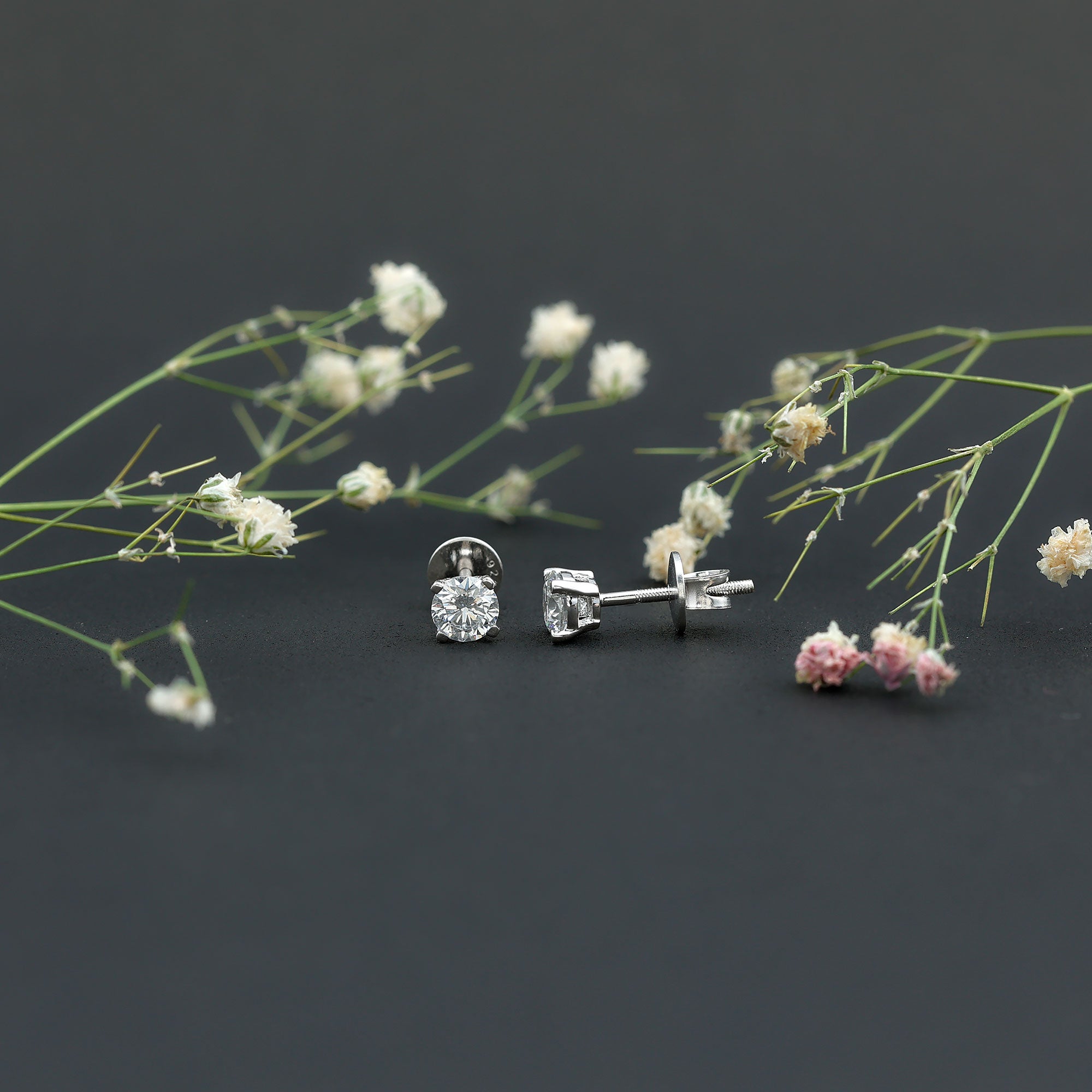 Brilliant Cut Lab Grown Diamond 1 Carat Stud Earrings Lab - ( EF-VS ) - Rosec Jewels