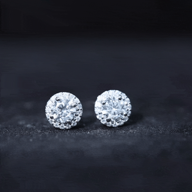 Classic Lab Grown Diamond Stud Earrings with Halo Lab - ( EF-VS ) - Rosec Jewels