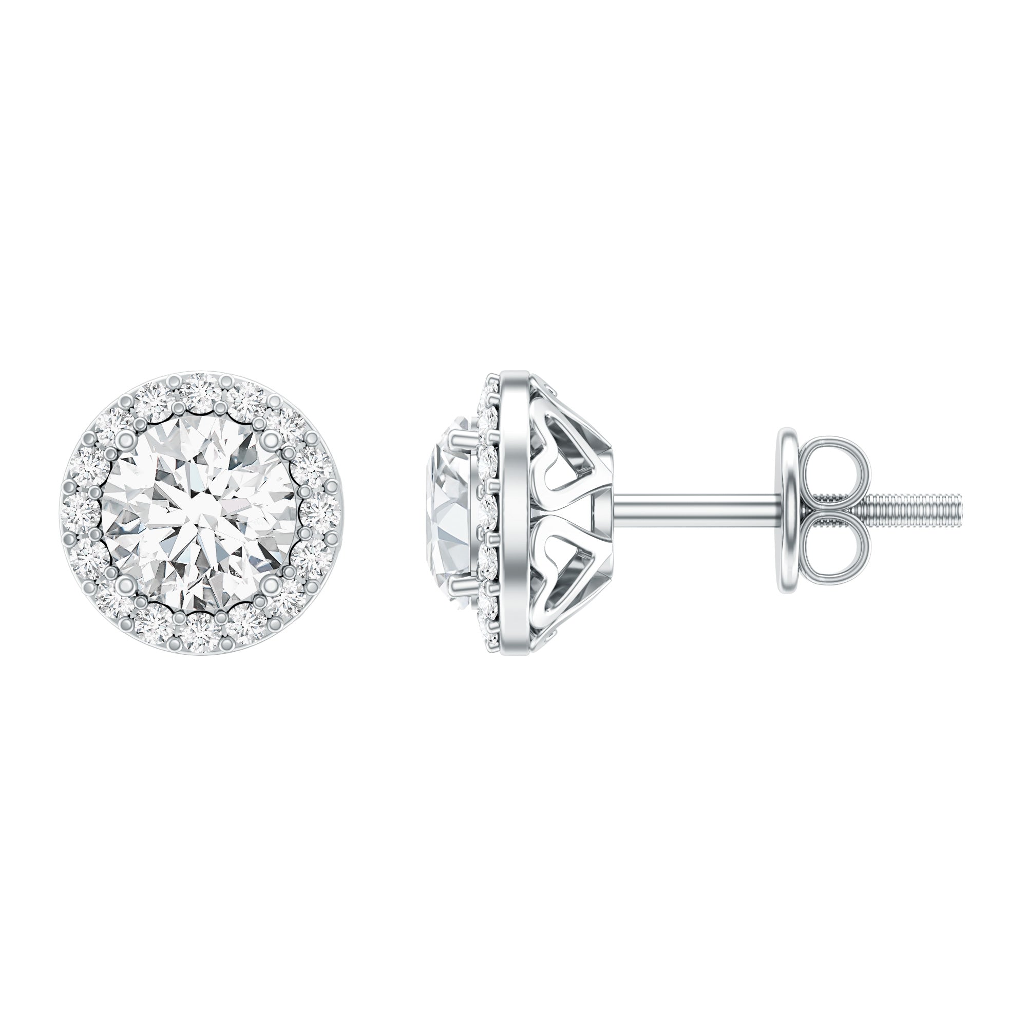 Classic Lab Grown Diamond Stud Earrings with Halo Lab - ( EF-VS ) - Rosec Jewels