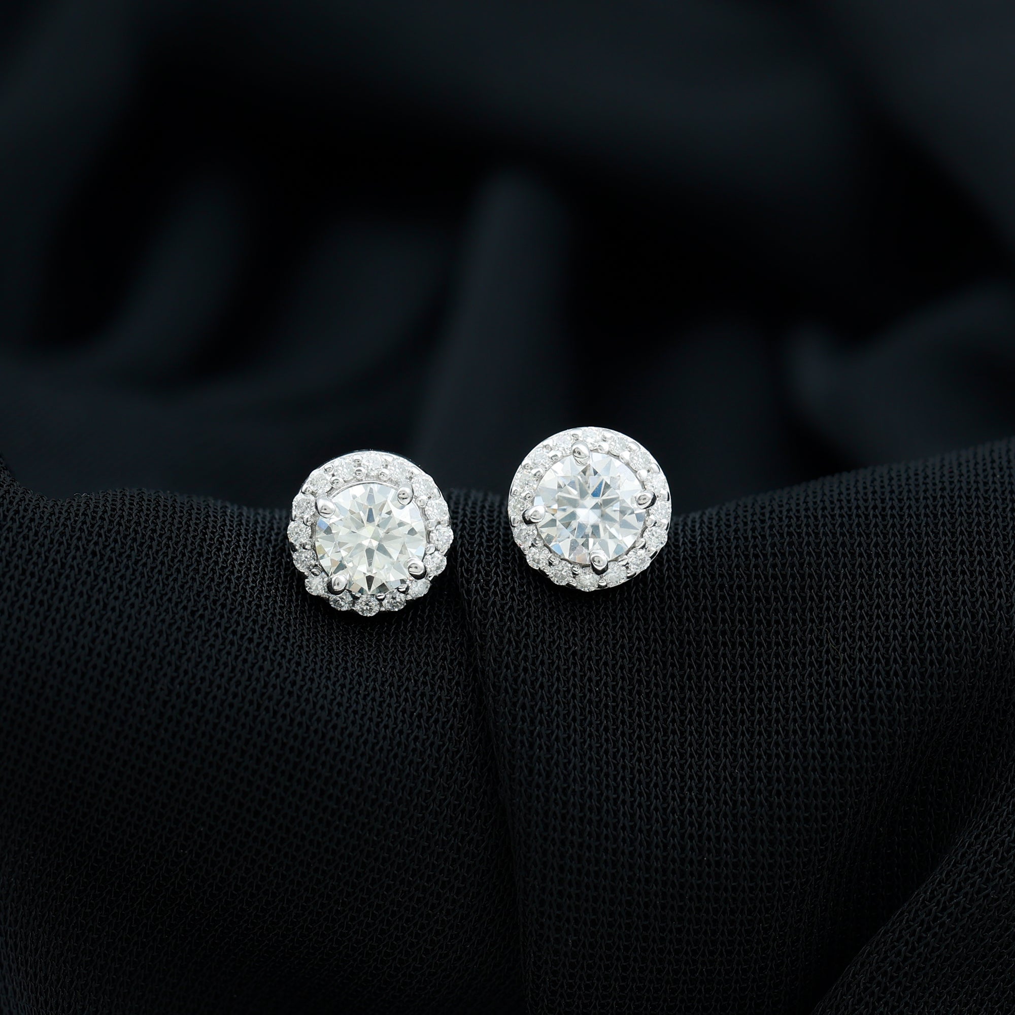 Classic Lab Grown Diamond Stud Earrings with Halo Lab - ( EF-VS ) - Rosec Jewels