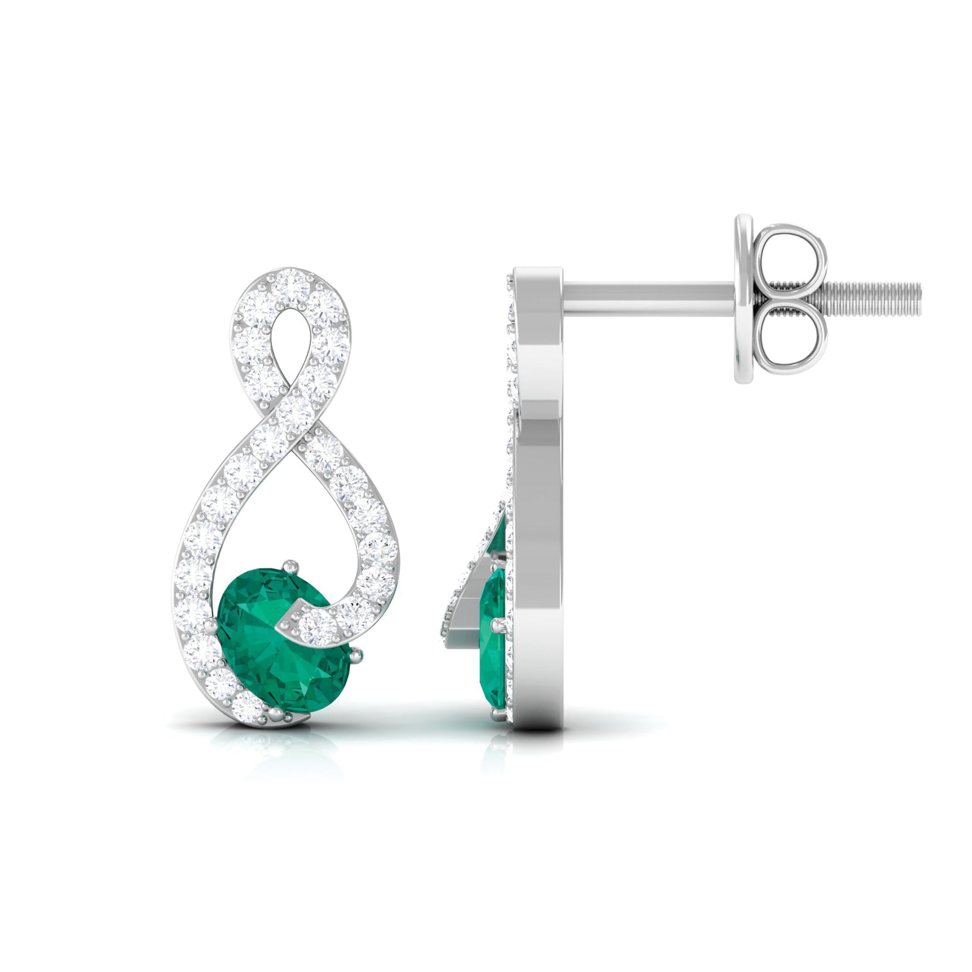 Natural Emerald Diamond Infinity Earrings with Screw Back AAA - Rosec Jewels