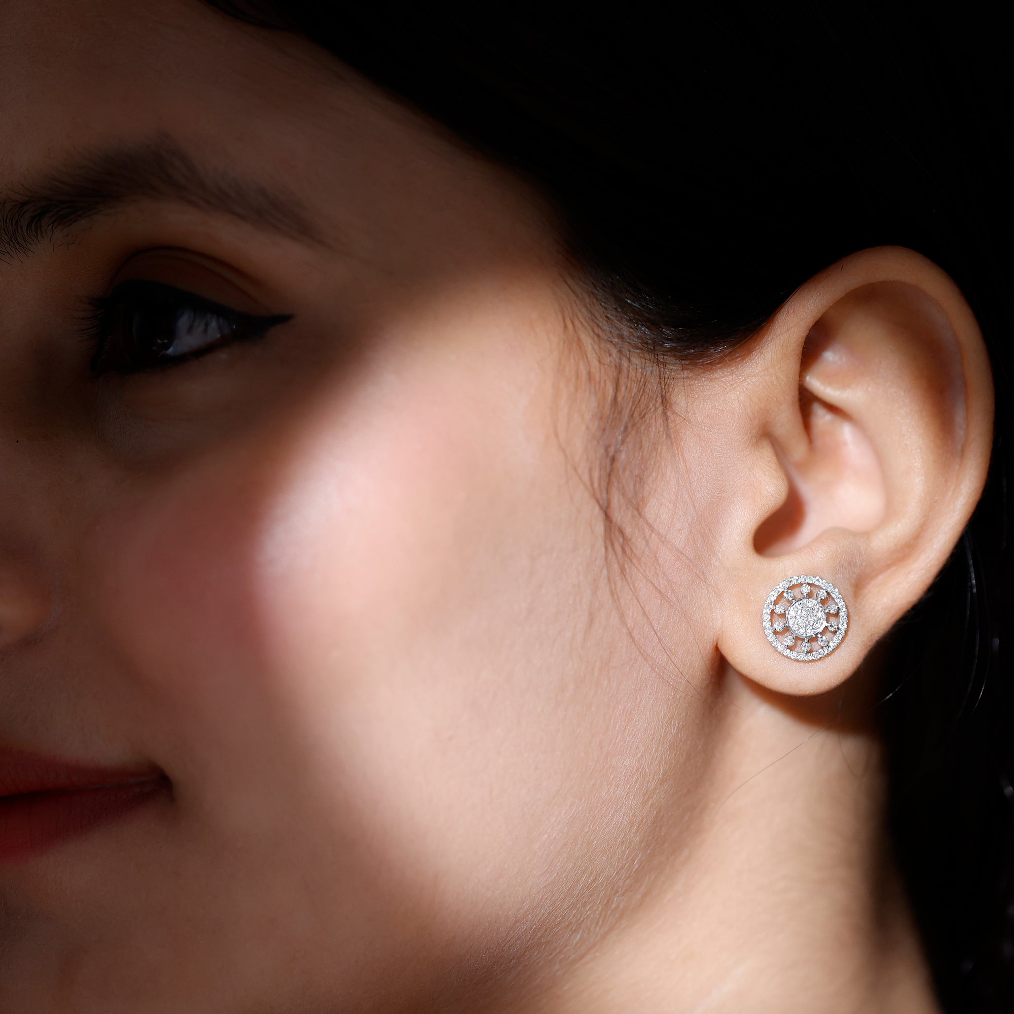 Certified Diamond Statement Ear Studs Natural - ( HI-SI ) - Rosec Jewels