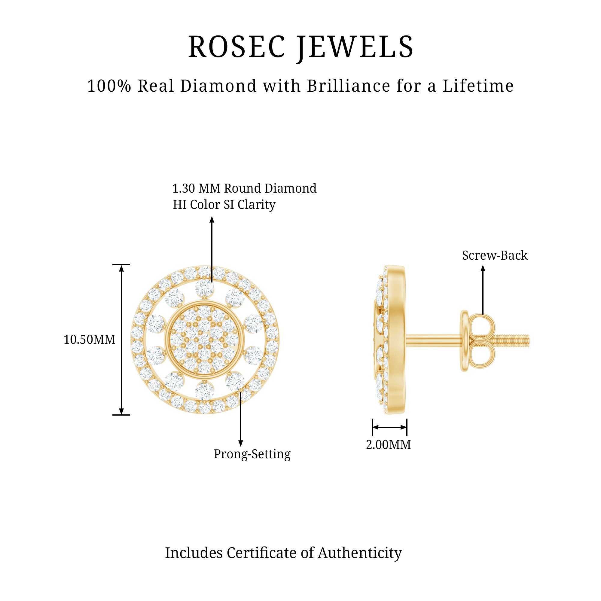 Certified Diamond Statement Ear Studs Natural - ( HI-SI ) - Rosec Jewels